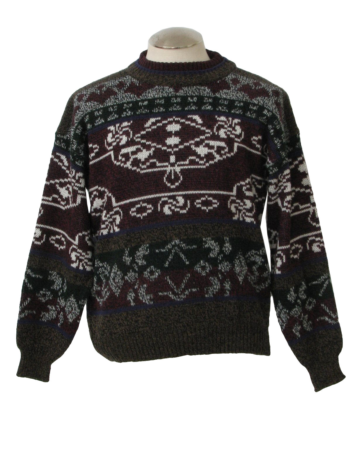 1980's Retro Sweater: 80s -Michael Gerald- Mens maroon, dark green ...