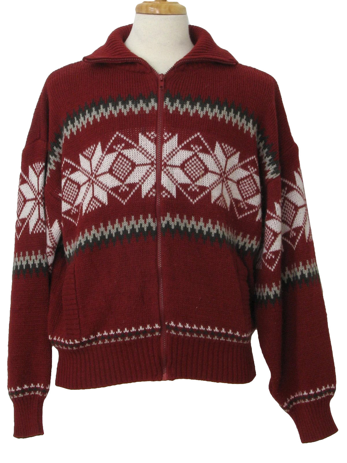 Retro Eighties Sweater: 80s -Scandia Woods- Mens wine, shaded grey and ...
