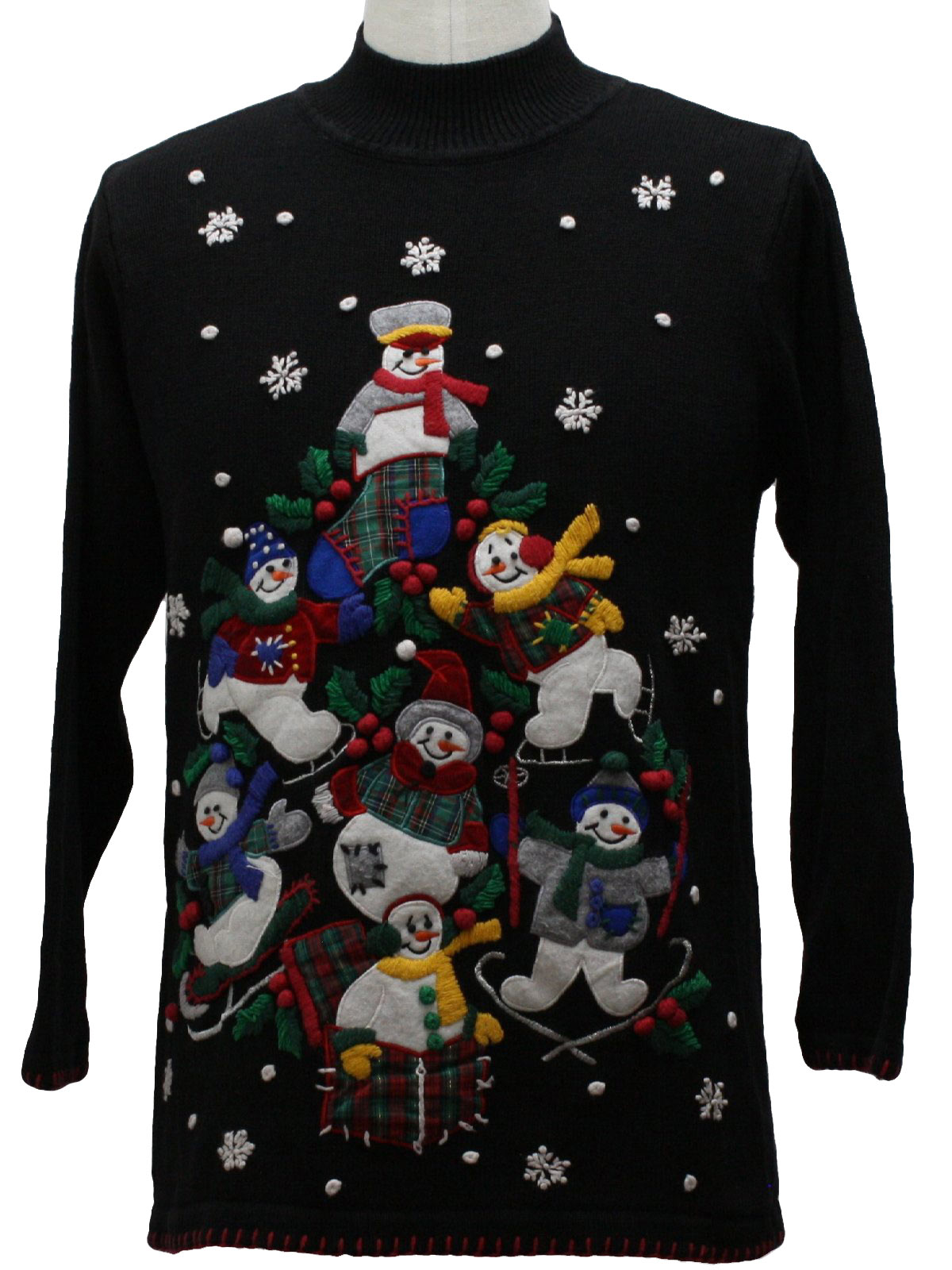 Ugly Christmas Sweater: -Missing Label- Unisex black background cotton ramie blend pullover