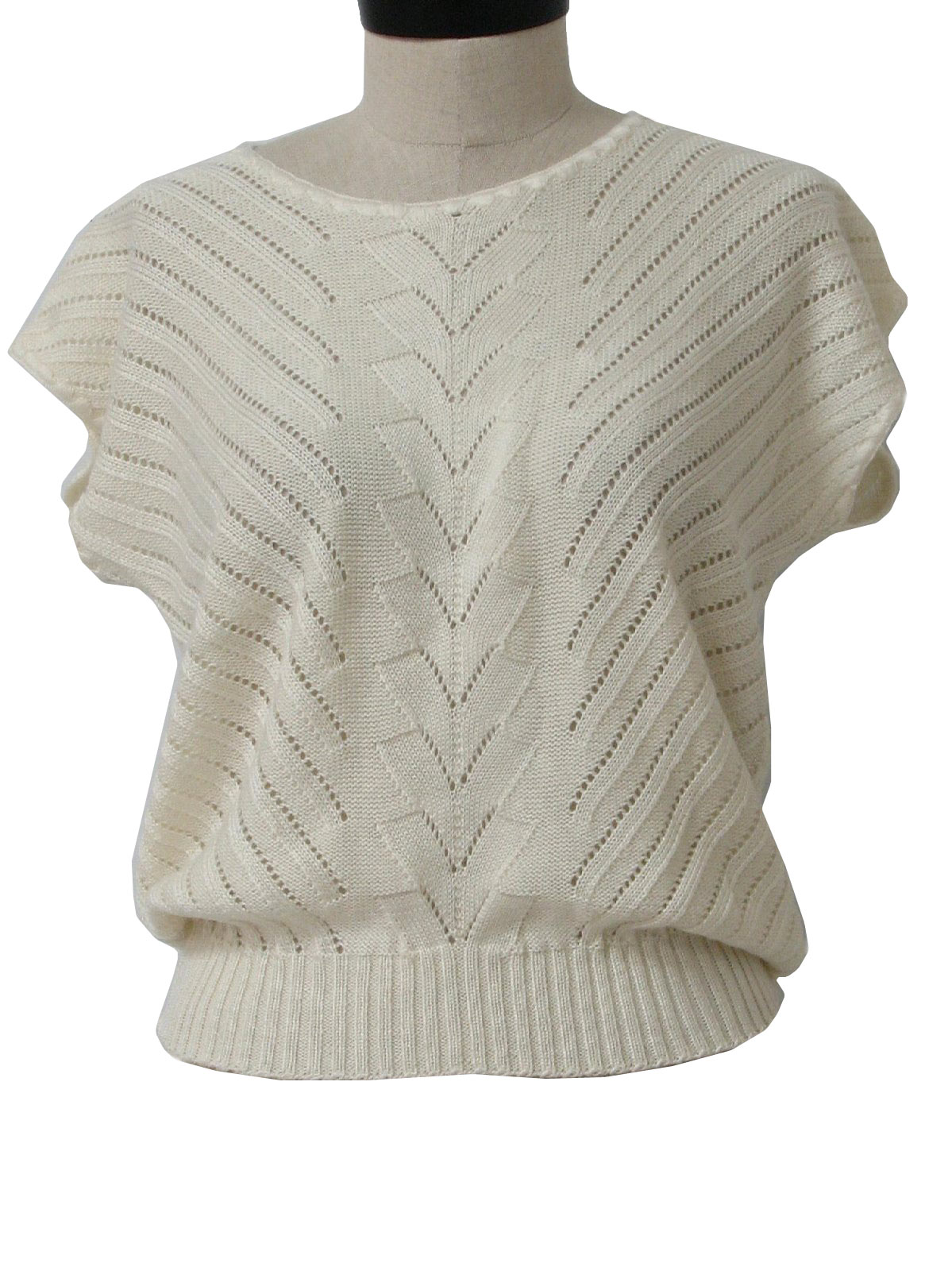 1980's Retro Sweater: 80s -Missing Label- Womens off white, sleeveless ...