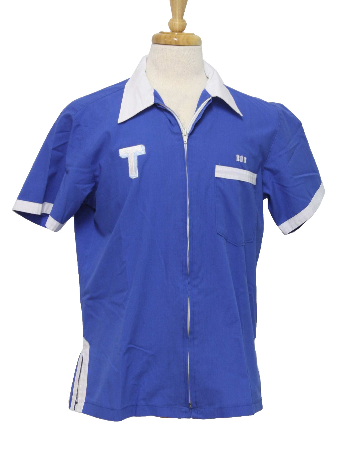 70s Vintage Bowling Shirt: 70s -No Label- Mens cobalt blue and white 2 ...