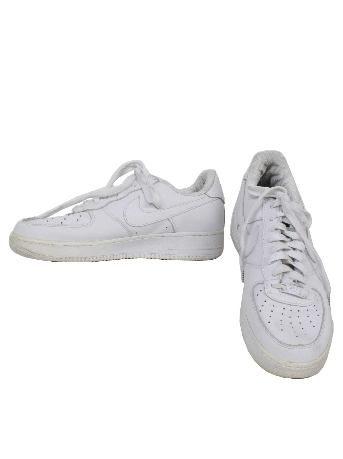 1990's Shoes (Nike Air Force : 90s -Nike Air Force 1- white on white flat bottom classic old school style tennis shoes with mesh dot upper bridge -AF