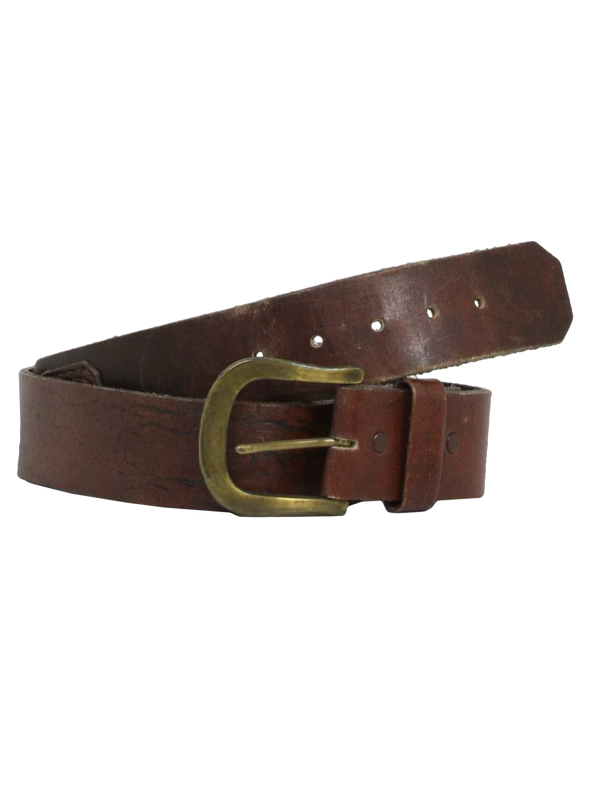 Eighties Vintage Belt: 80s -Missing Label- Mens well worn brown leather ...