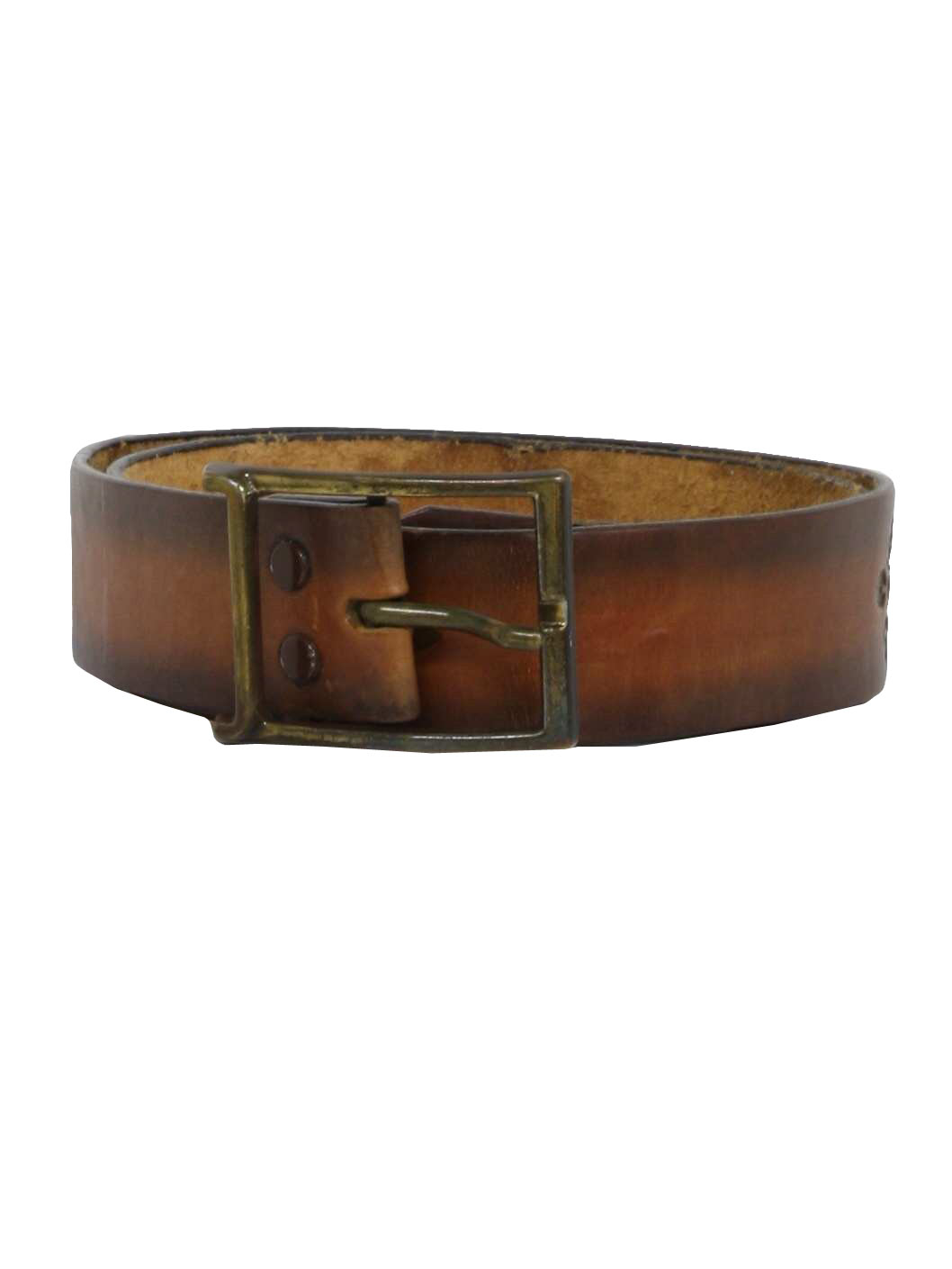 Vintage 70s Belt: 70s -Made in USA- Mens shaded rust to tan dye faded ...