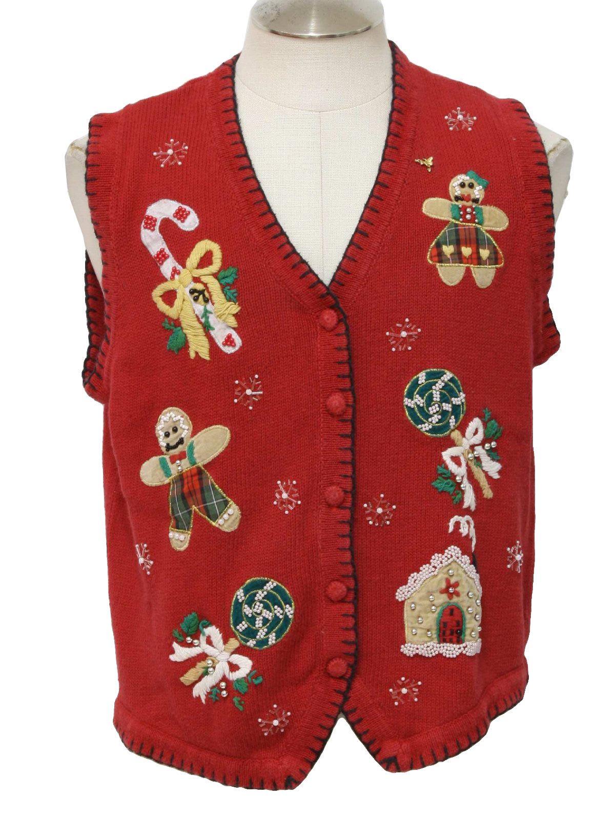 Ugly Christmas Sweater Vest : -B.P. Design- Unisex red background ramie ...