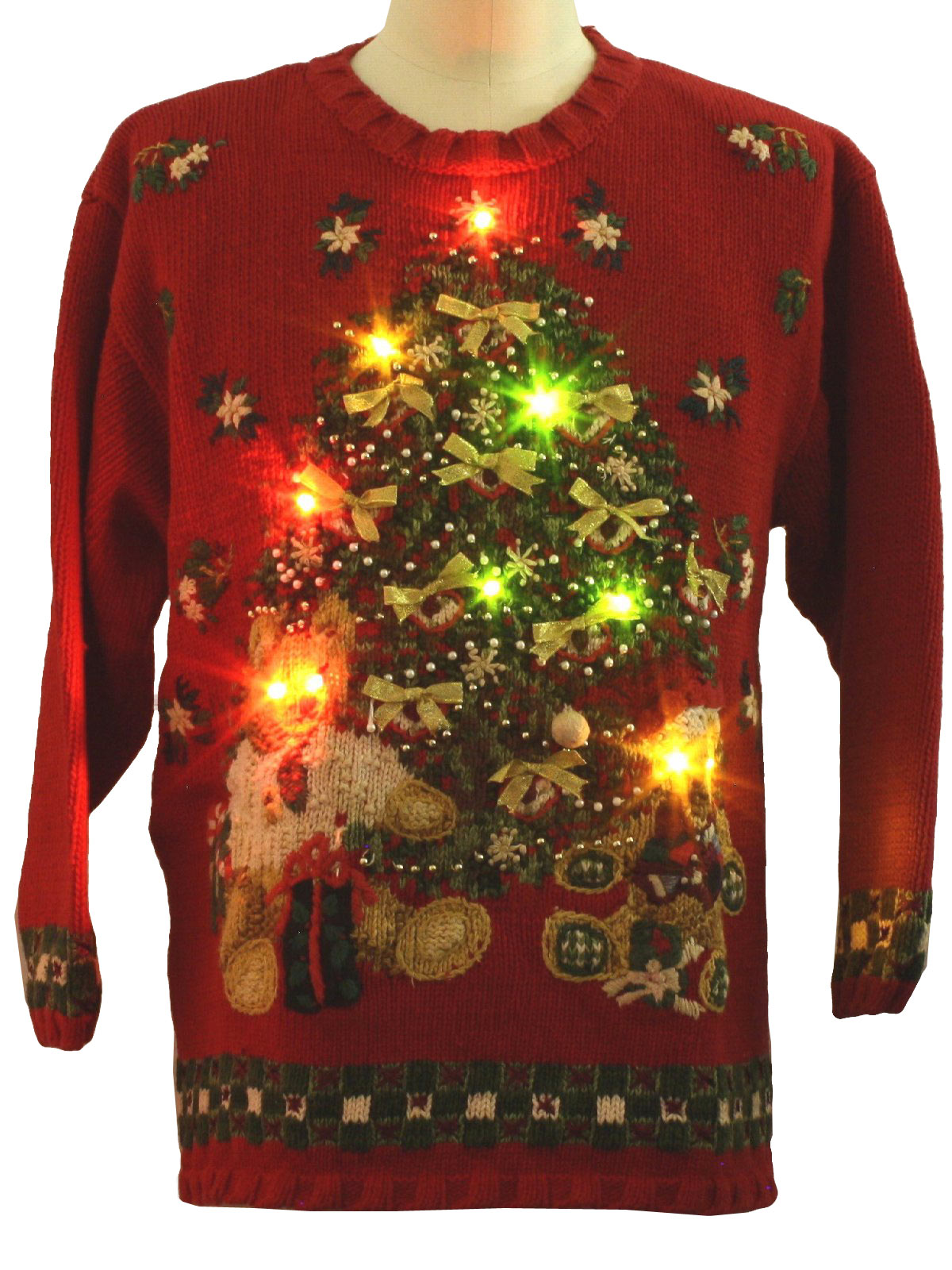 Lightup Ugly Christmas Sweater: -Tiara Women- Unisex Red background ...