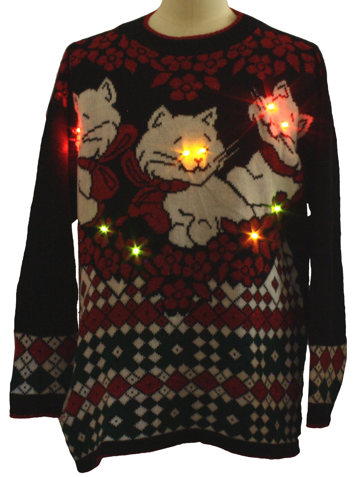 80s Cat Tastic Lightup Ugly Christmas Sweater 80s authentic