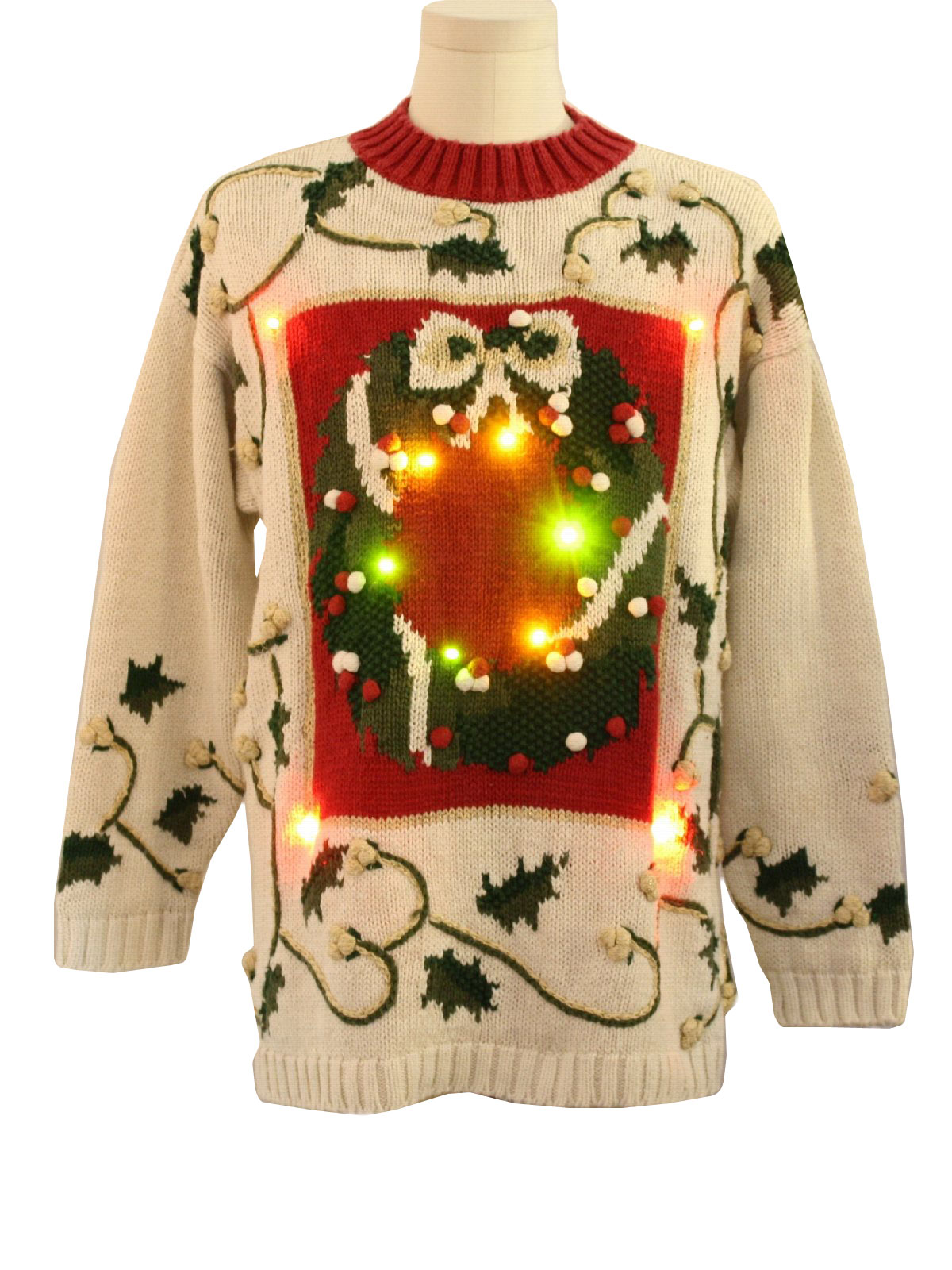 Lightup Ugly Christmas Sweater: -Cullinane- Unisex cream and red ...