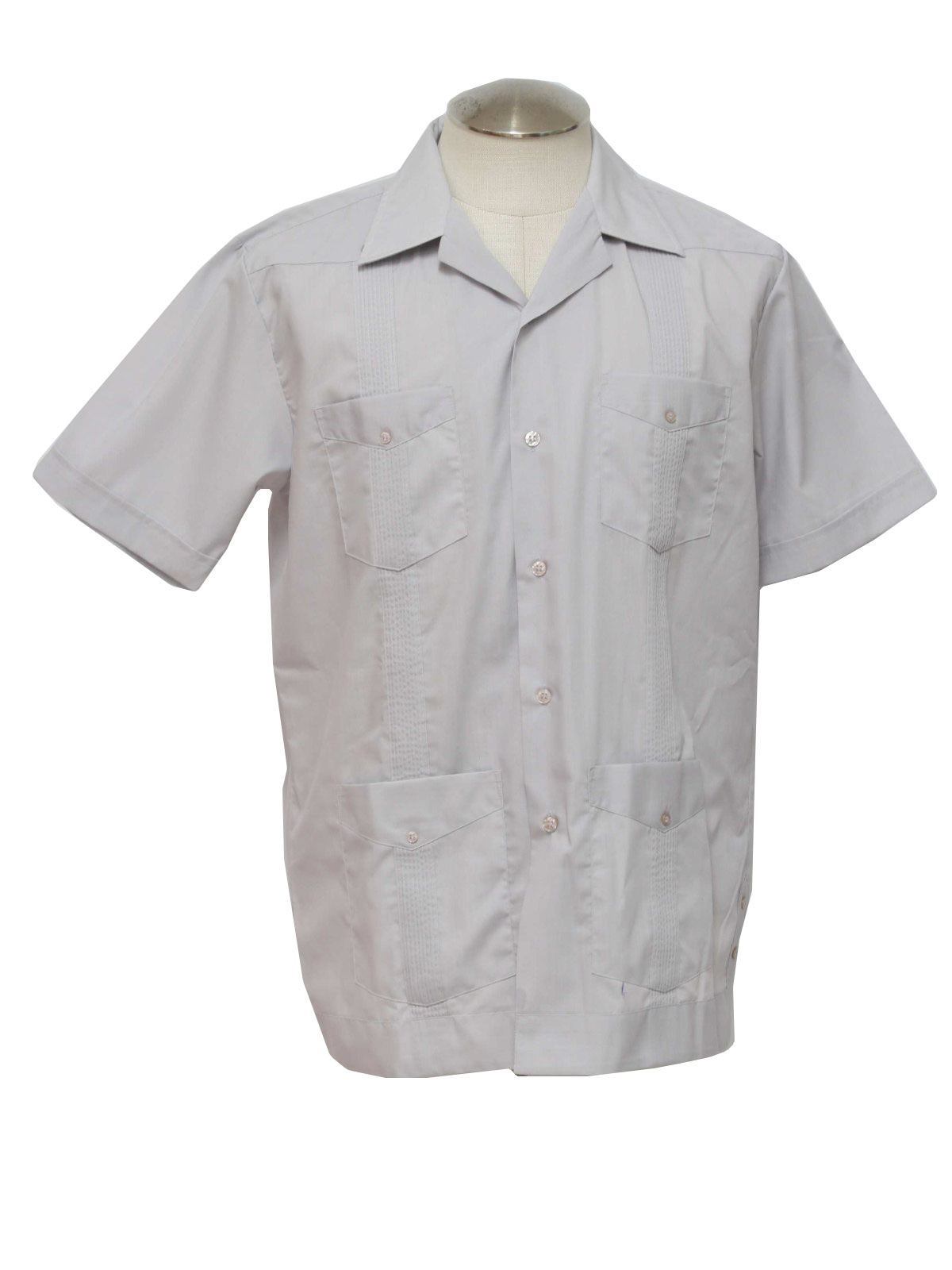 Retro 80's Guayabera Shirt: 80s -Sun II- Mens light gray polyester ...