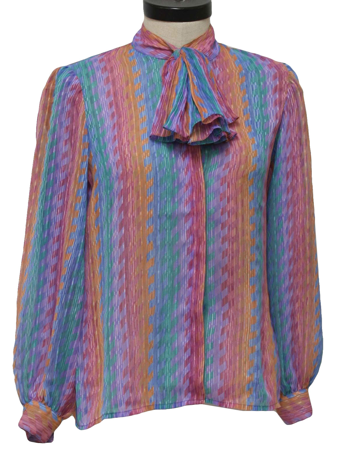 Vintage 1970's Shirt: 70s -no label- Womens rainbow shades of blue ...