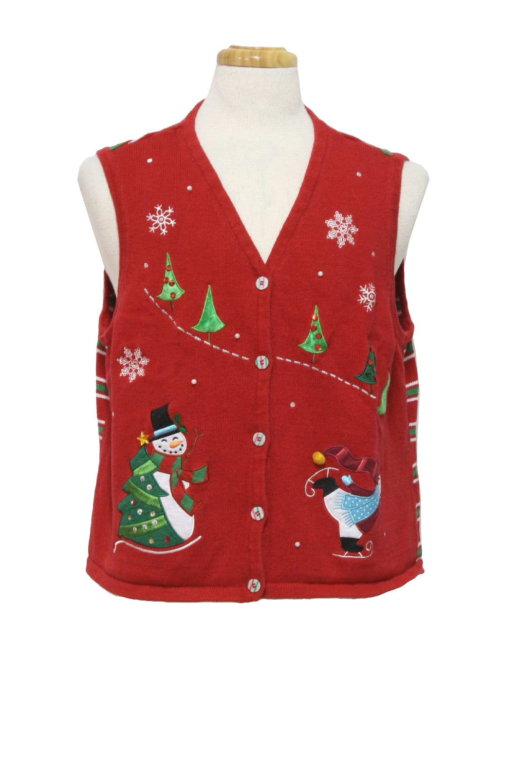 Womens Ugly Christmas Sweater Vest : -Westbound- Womens Red background ...