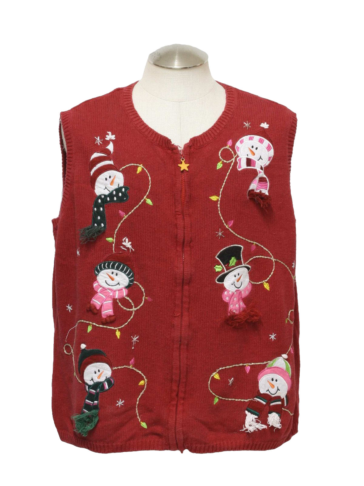 Ugly Christmas Sweater Vest Holiday Editions Unisex Red Background Ramie Cotton Blend Button 