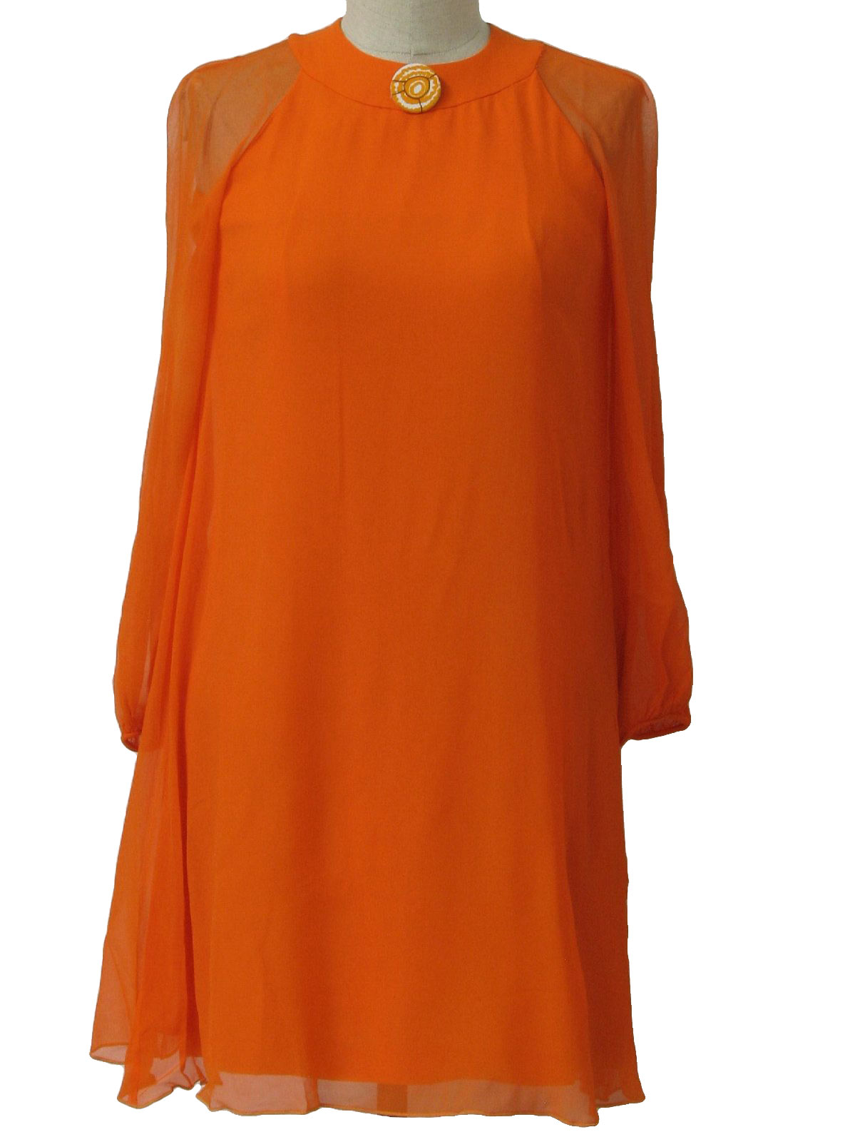 1960's Retro Dress: 60s -Label Missing- Womens shocking orange, semi ...