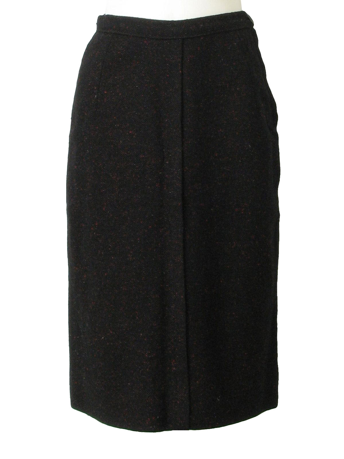 1960's Retro Wool Skirt: 60s -No Label- Womens black wool tweed skirt ...