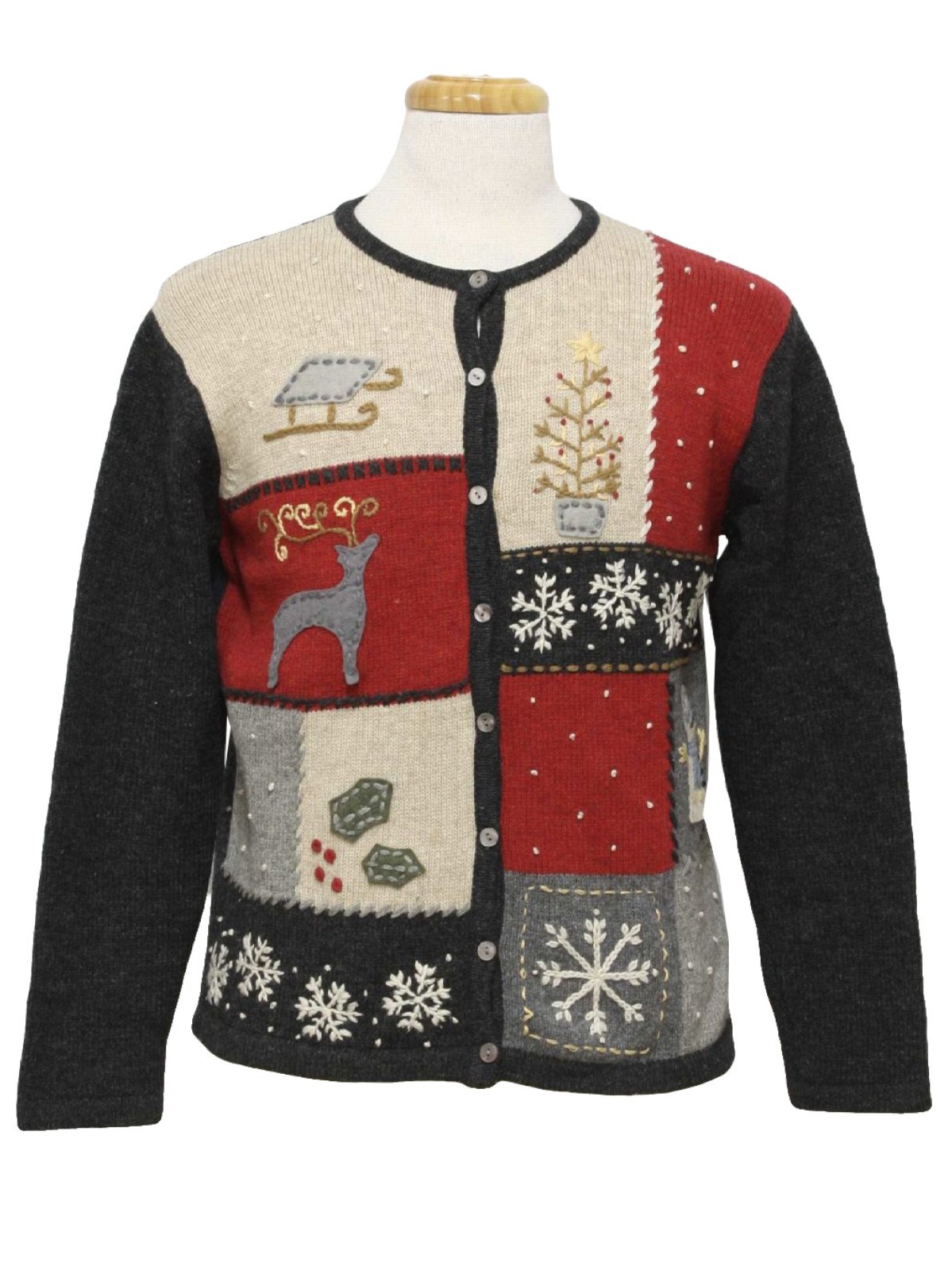 Womens Ugly Christmas Sweater: -Talbots- Womens black, cream, red and ...