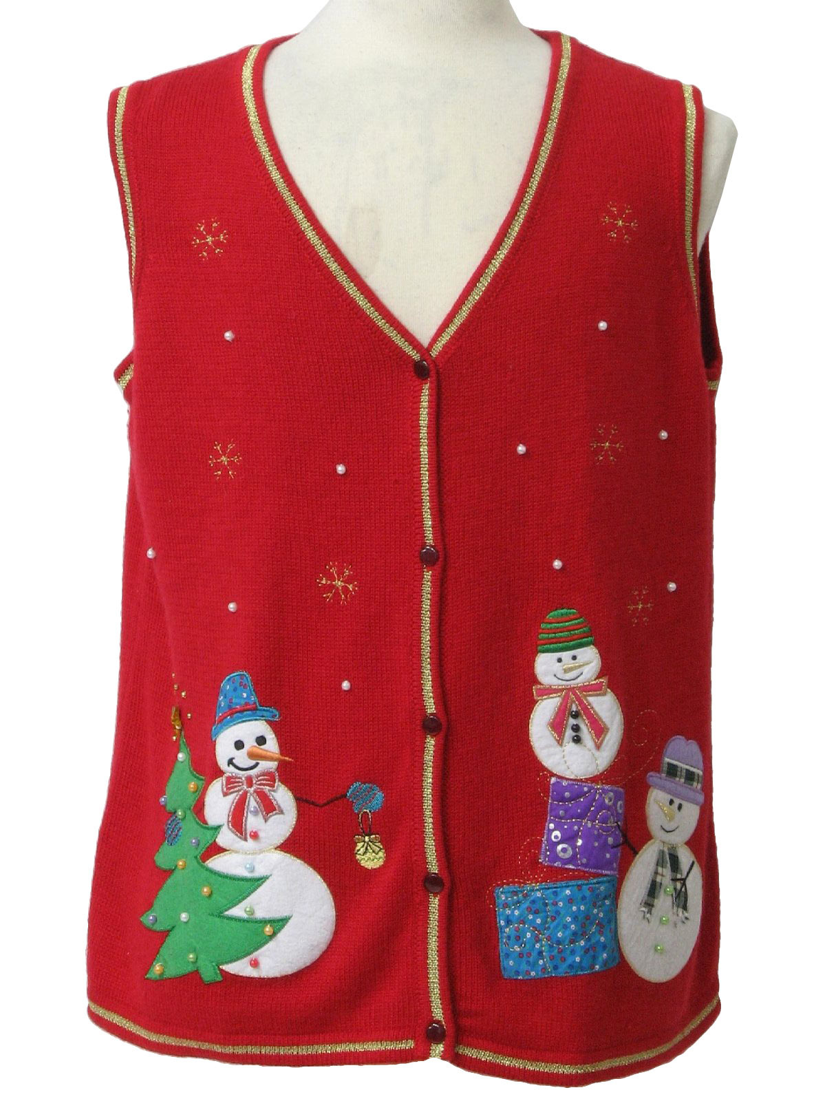 Ugly Christmas Sweater Vest: -No Label- Unisex red background acrylic ...