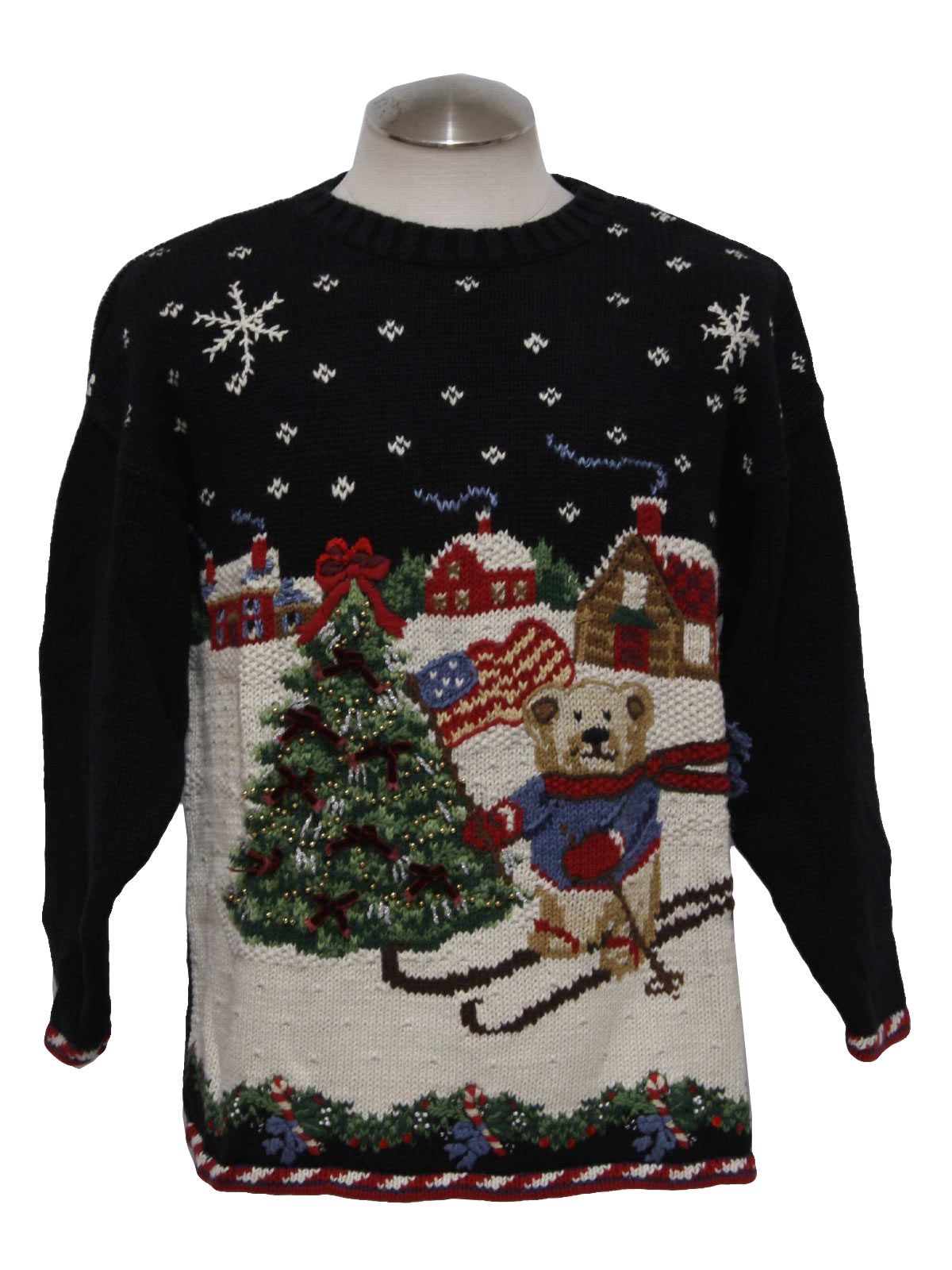 Vintage Tiara International shops Black Christmas Sweater Santa Bear Size XL