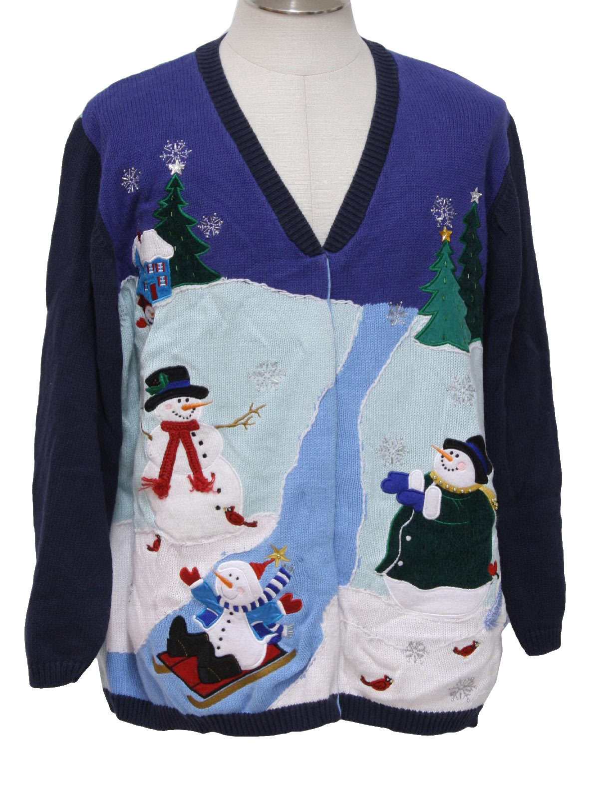 Ugly Christmas Cardigan Sweater: -The Quacker Factor- Unisex navy blue ...