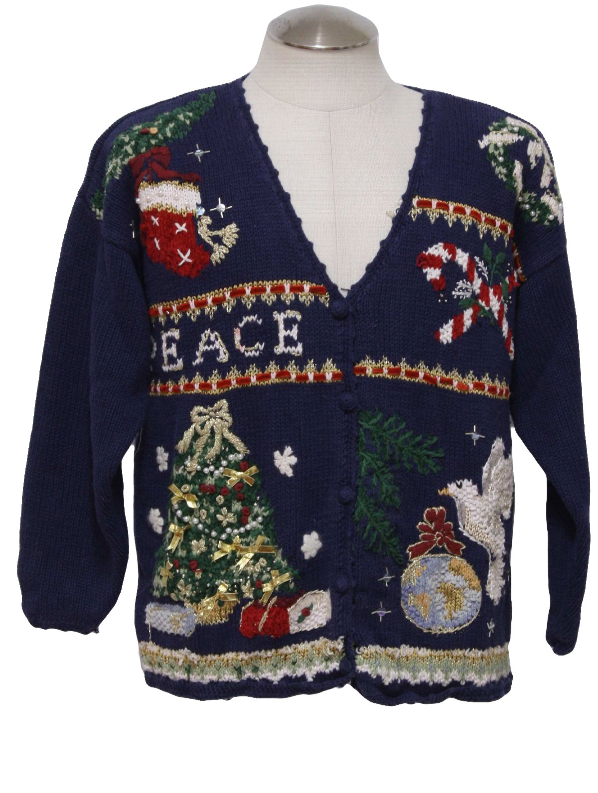 Ugly Christmas Cardigan Sweater: -Tiara International- Unisex navy blue