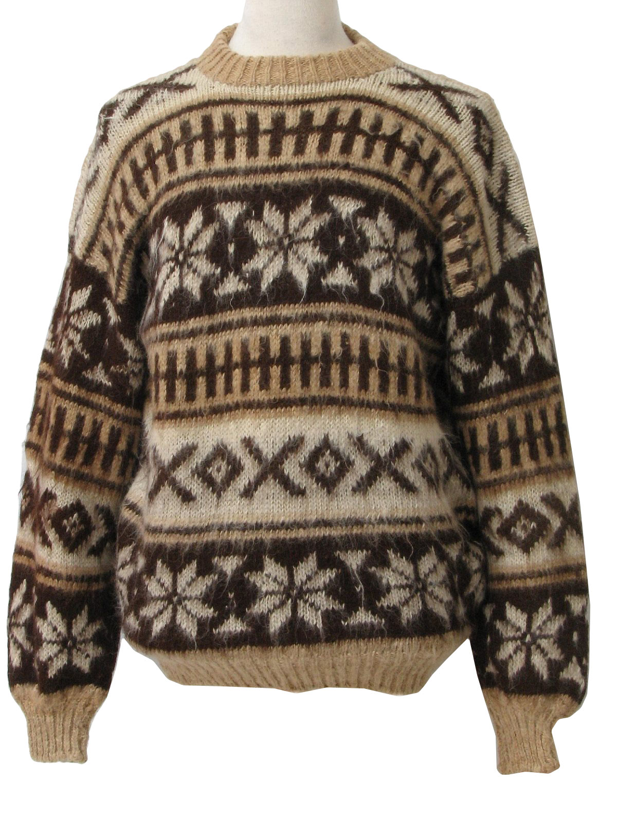 Retro 1980's Sweater (Casa) : 80s -Casa- Mens handknit, tan, dark brown ...