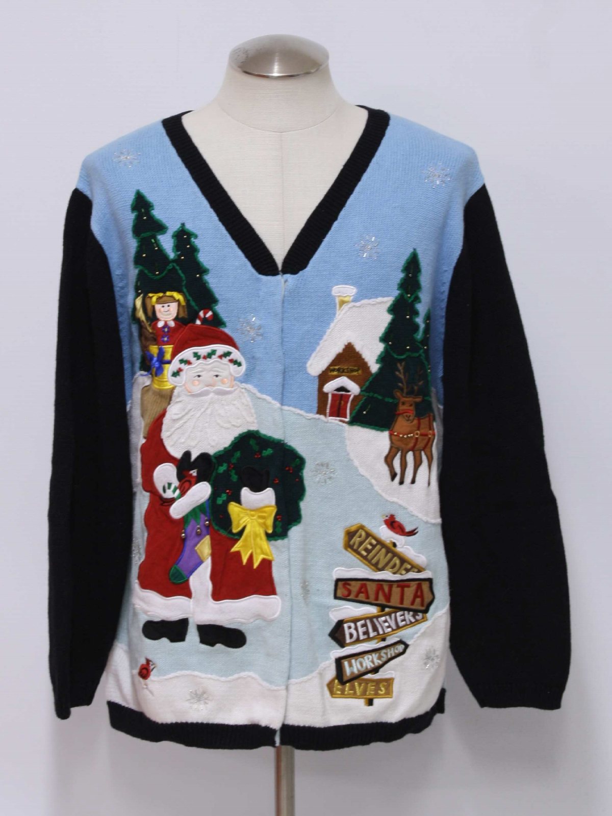 Ugly Christmas Cardigan Sweater: -Quacker Factory- Unisex blue