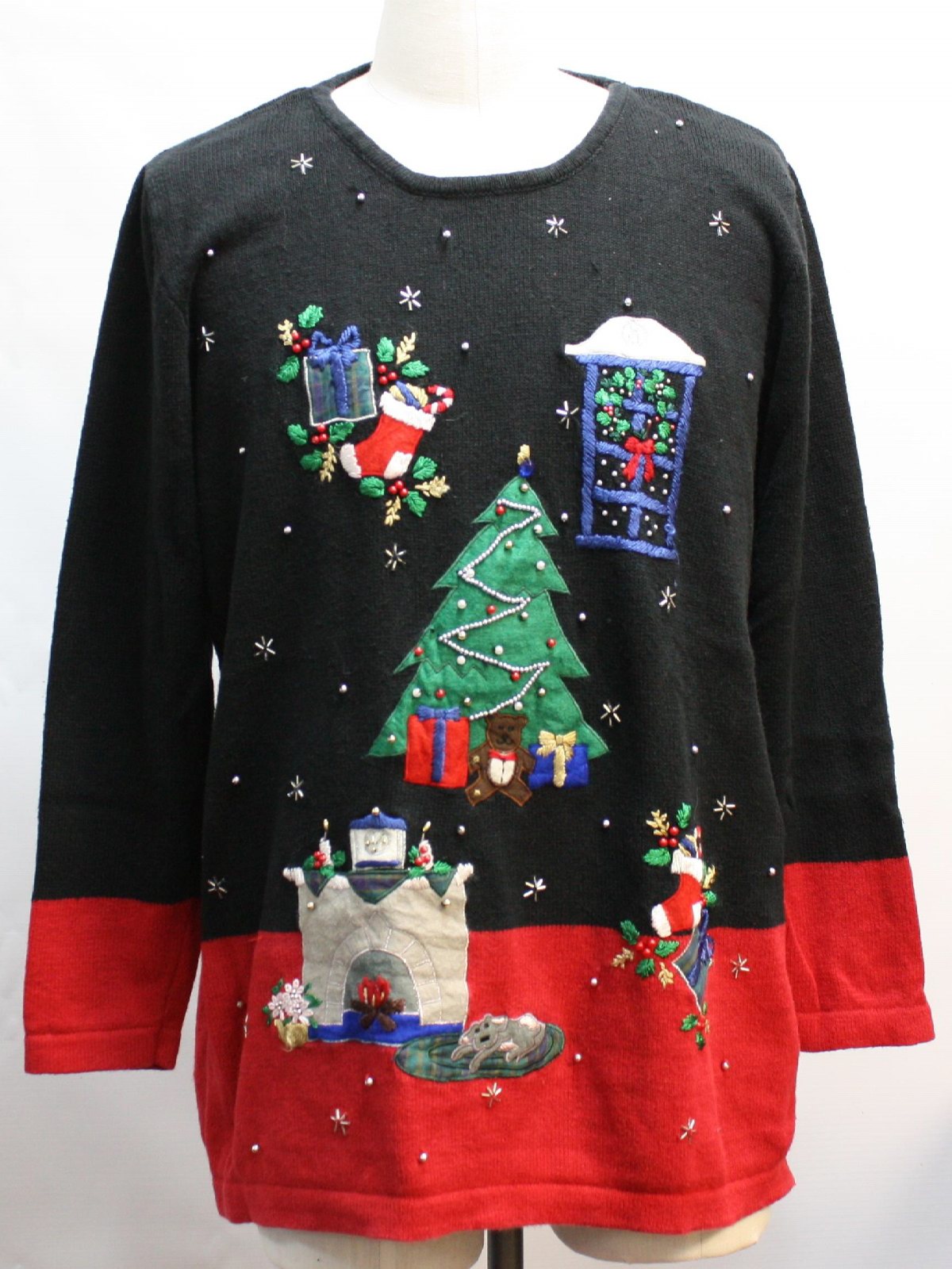 Ugly Christmas Sweater : -No Label- Unisex black background with red ...