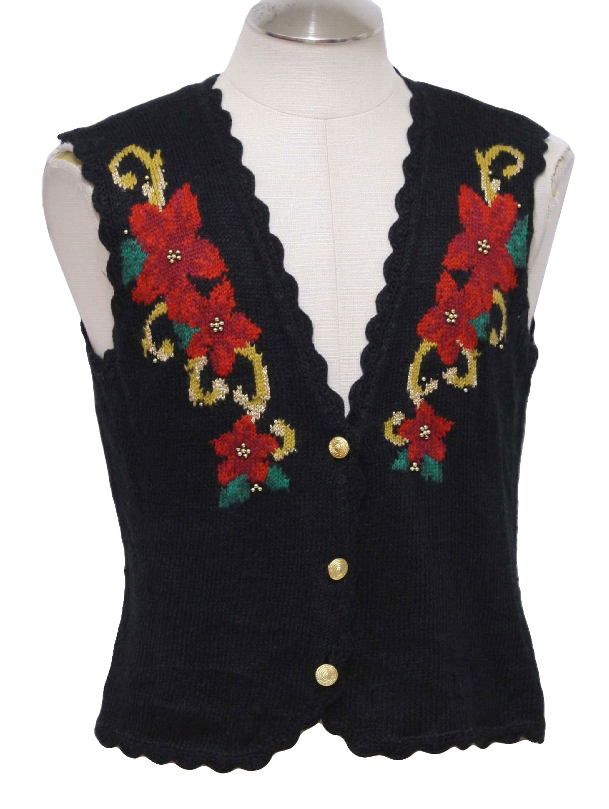 Womens Ugly Christmas Sweater Vest: -Jantzen- Womens black background ...