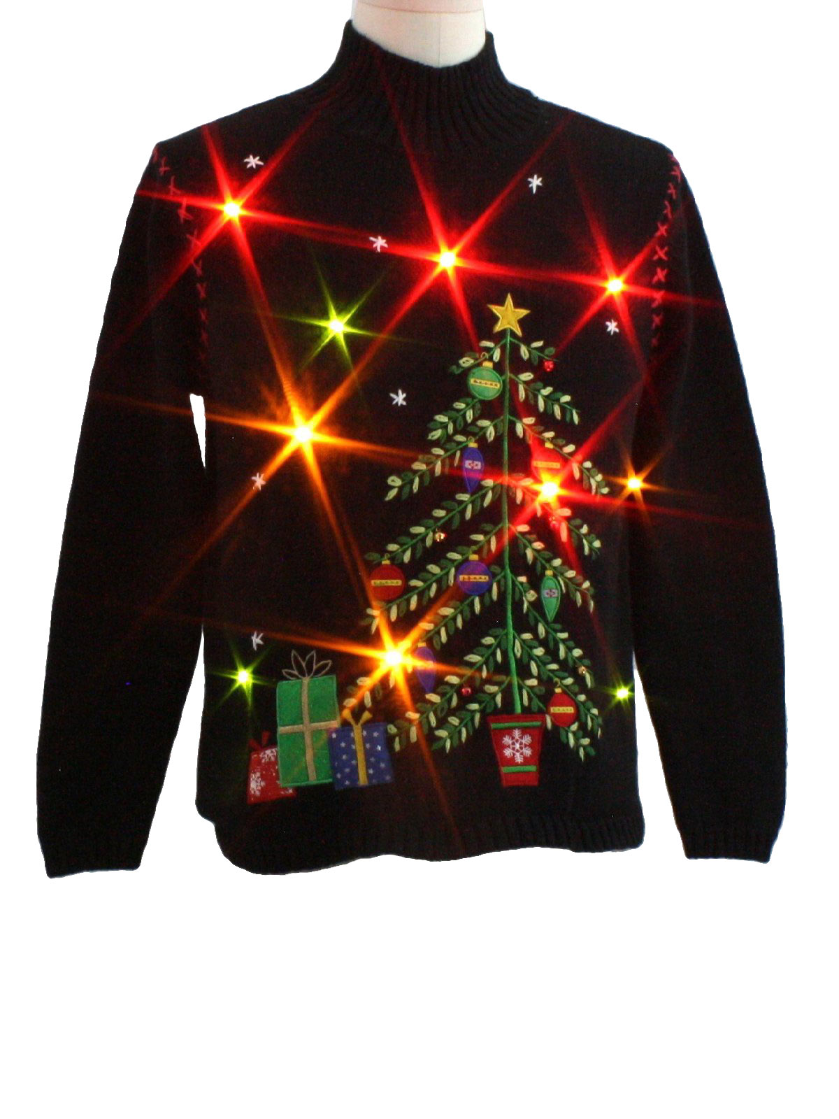 Womens Lightup Ugly Christmas Sweater : -Classic Elements- Womens black ...