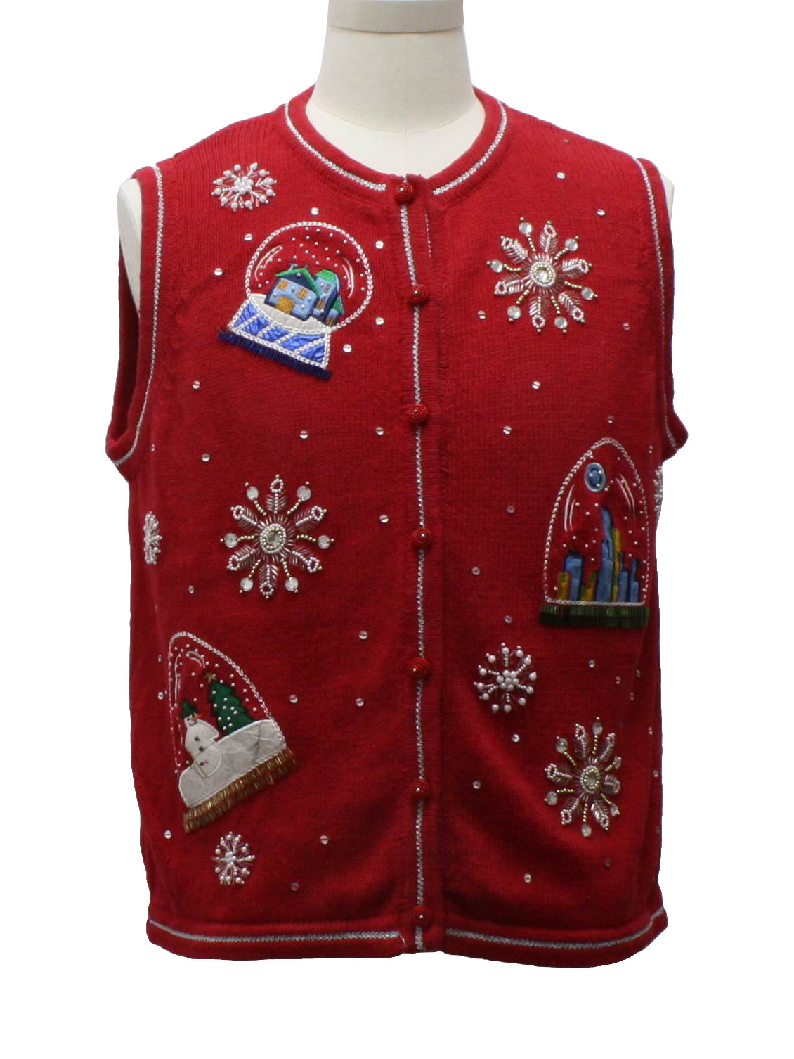 Ugly Christmas Sweater Vest: -All Points- Unisex red cotton ramie blend ...