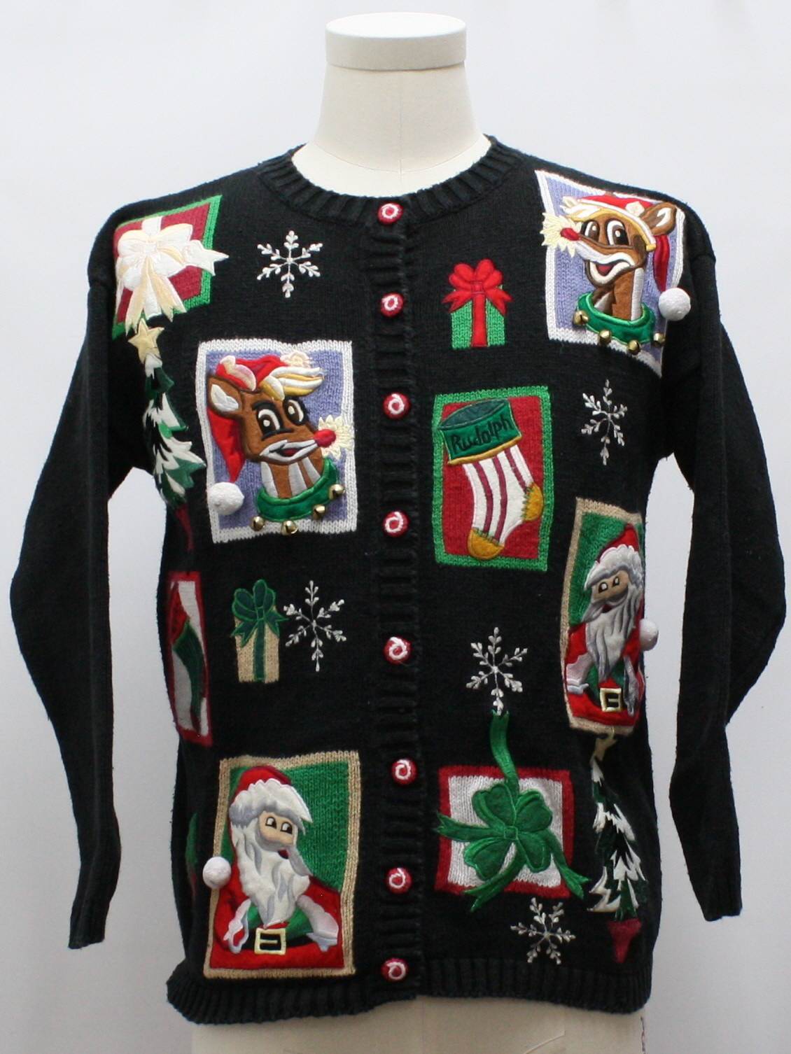 Womens Ugly Christmas Sweater: -Yarnworks- Womens black background with ...