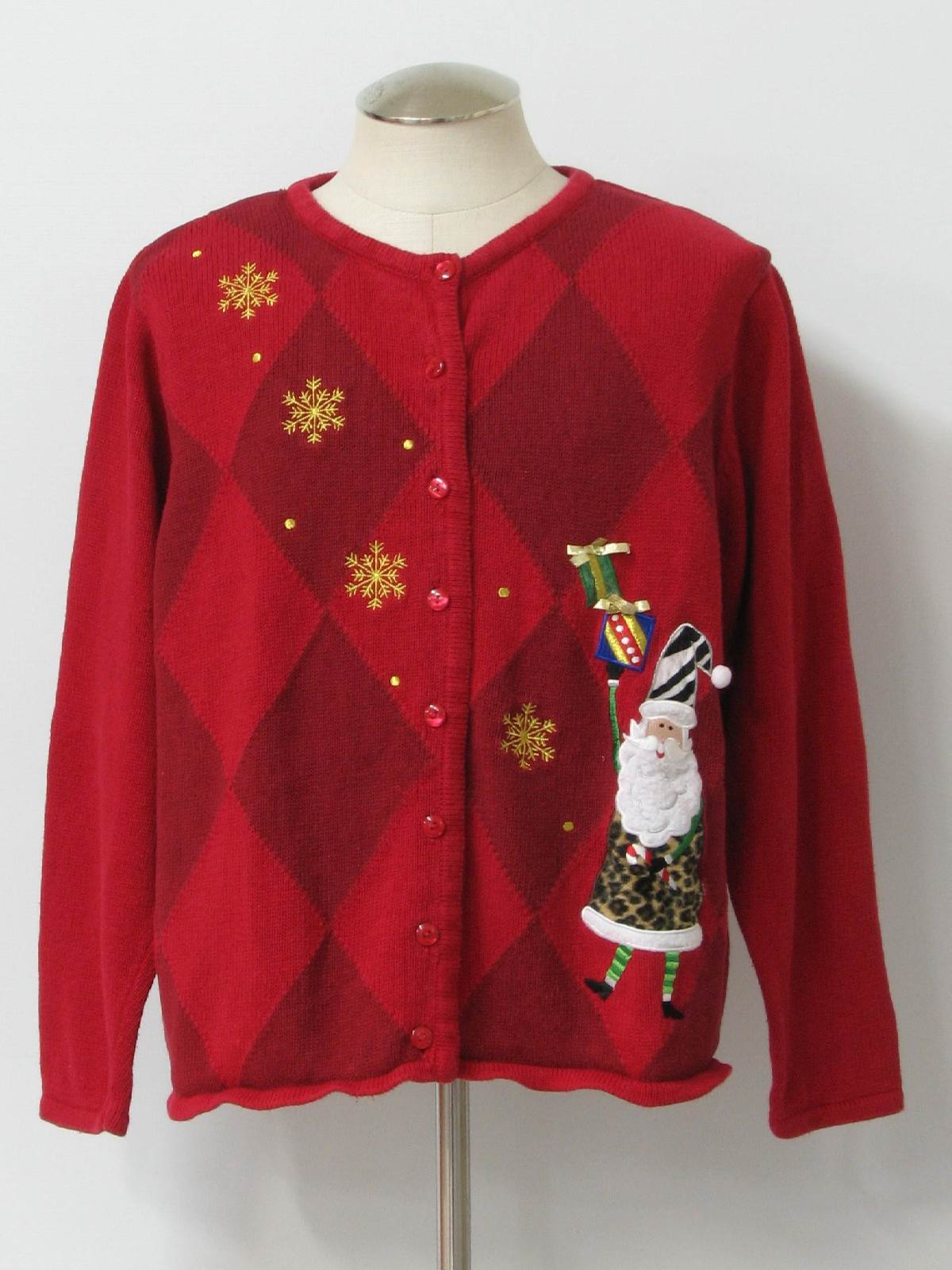 Womens Ugly Christmas Sweater: -Classic Elements- Womens red and brick ...