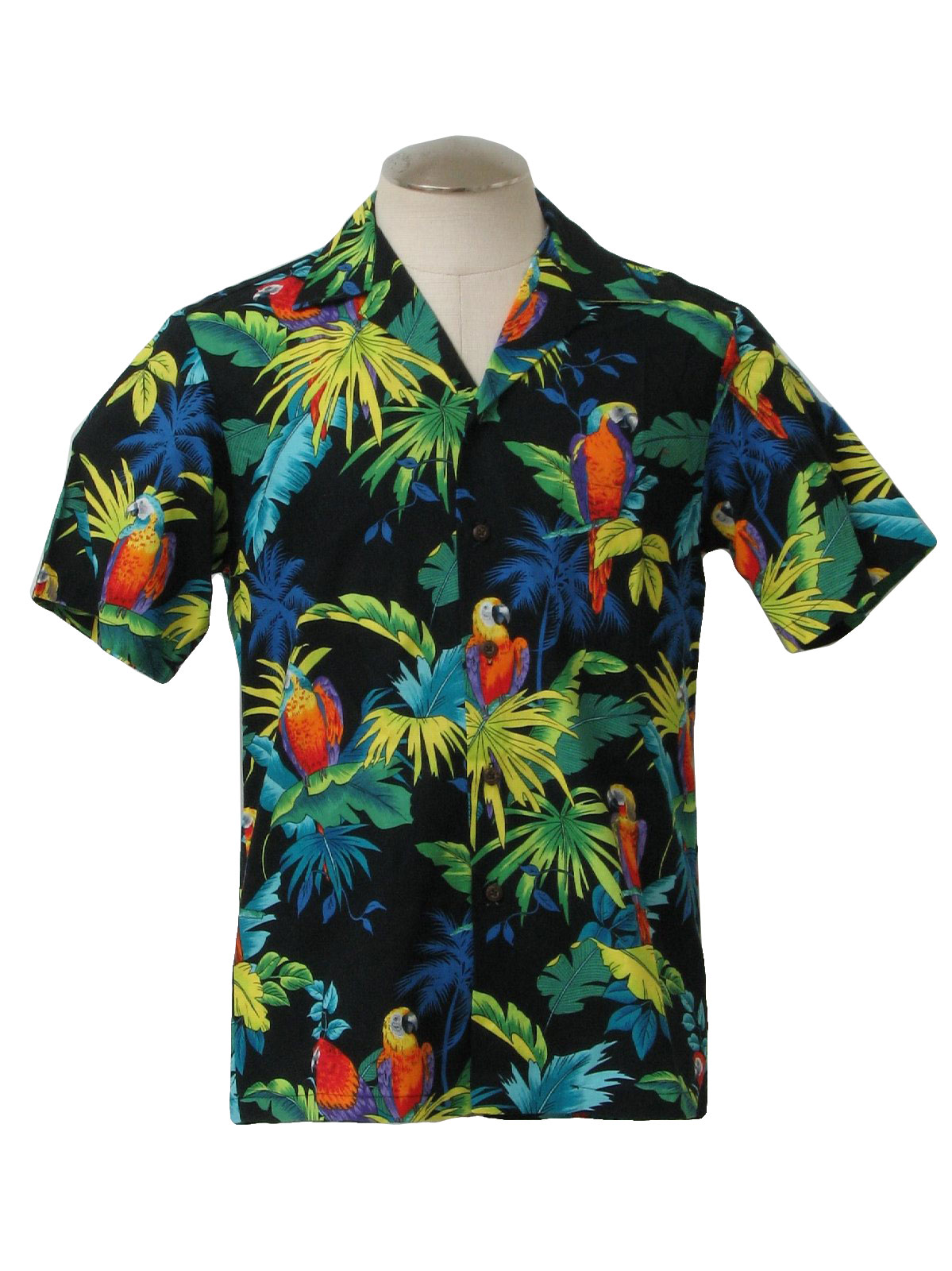 1990's Hawaiian Shirt (RJC Hawaii): 90s -RJC Hawaii- Mens black, blue ...