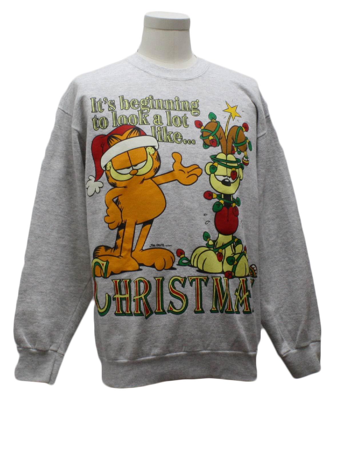 Garfield Ugly Christmas Sweatshirt: -Tultex- Unisex grey background ...
