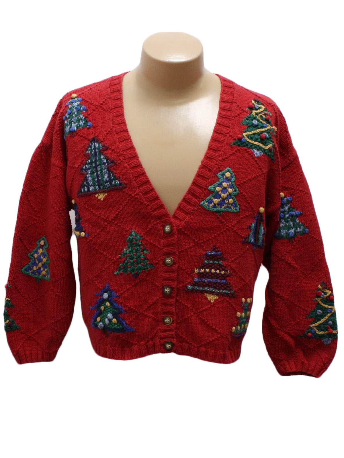 Womens Ugly Christmas Cardigan Sweater: -Robert Scott - Womens Red ...