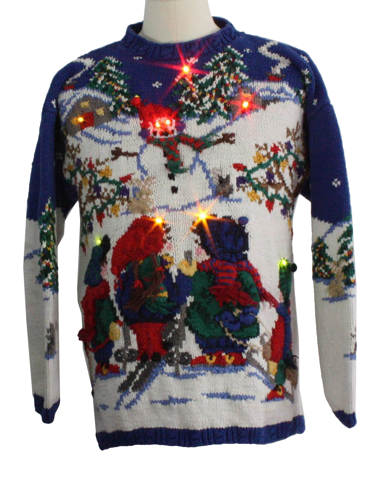 Light Up Ugly Christmas Sweater: -signatures- Unisex Blue Background 