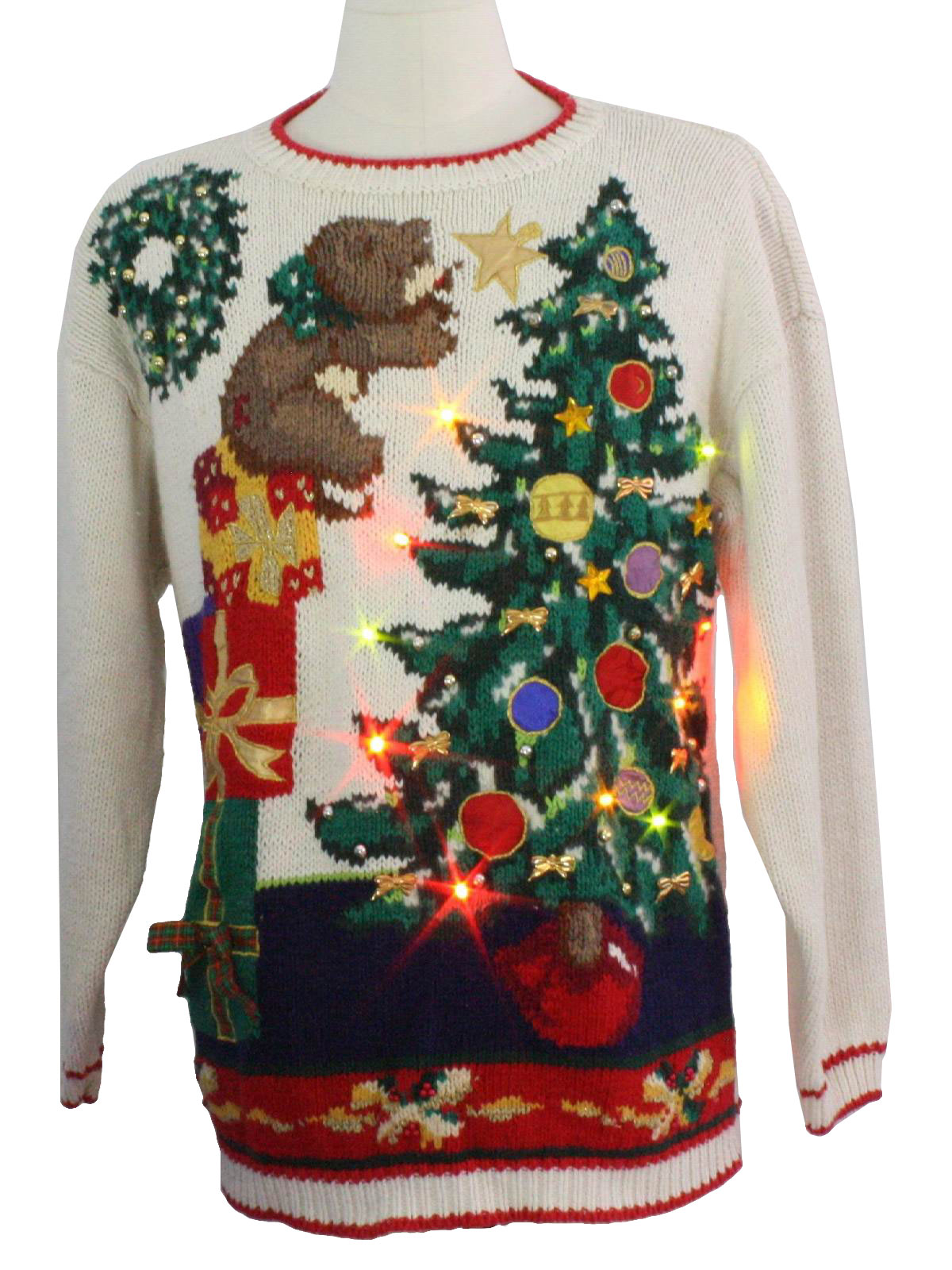 Bear-riffic Light up Ugly Christmas Sweater: -Capezio- Unisex White ...