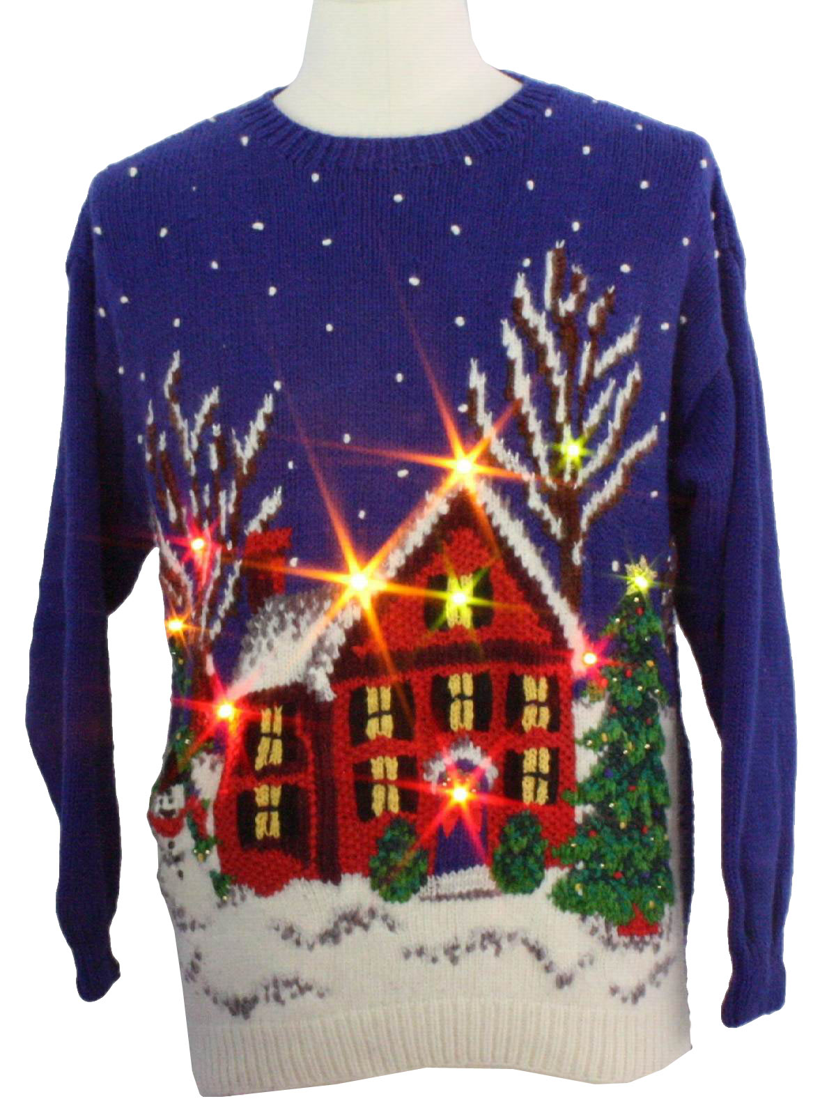 Light up Ugly Christmas Sweater retro look Talbots Unisex Blue