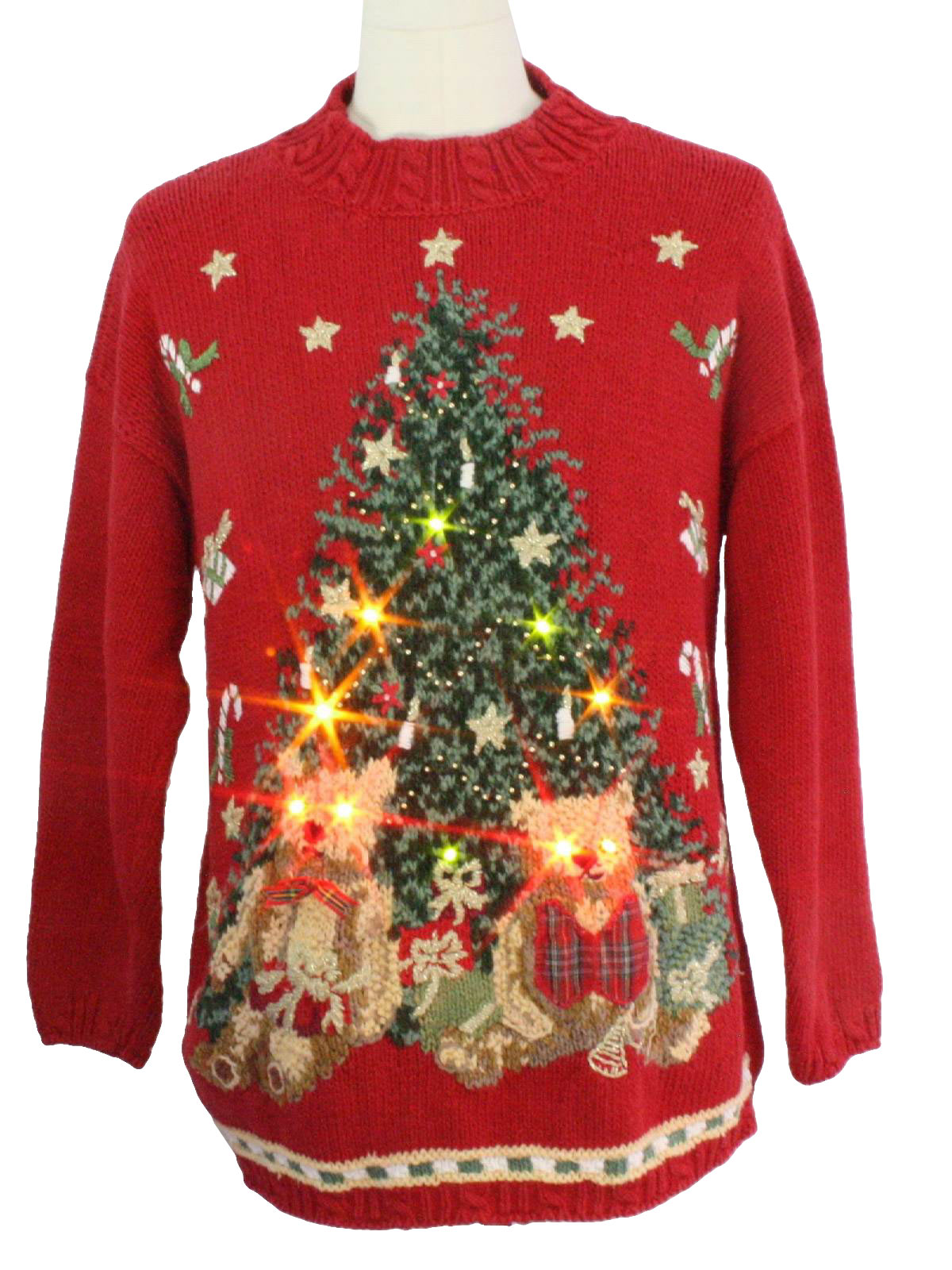 Light up Ugly Christmas Sweater: -Tiara International- Unisex red ramie ...