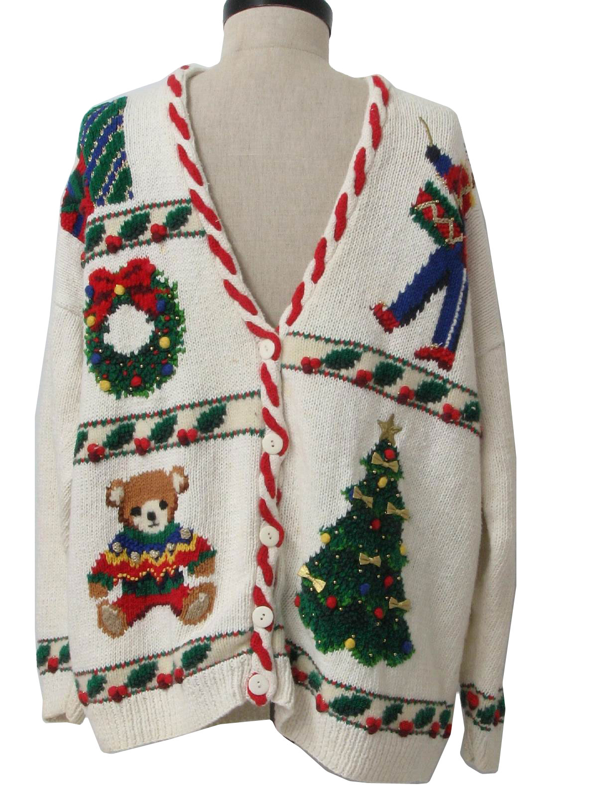 Ugly Christmas Cardigan Sweater Marisa Christina Unisex White