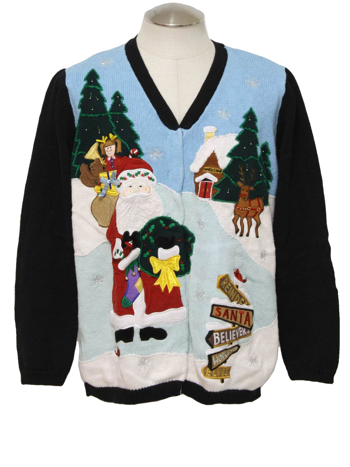 Ugly Christmas Cardigan Sweater: -Quacker Factory- Unisex baby blue