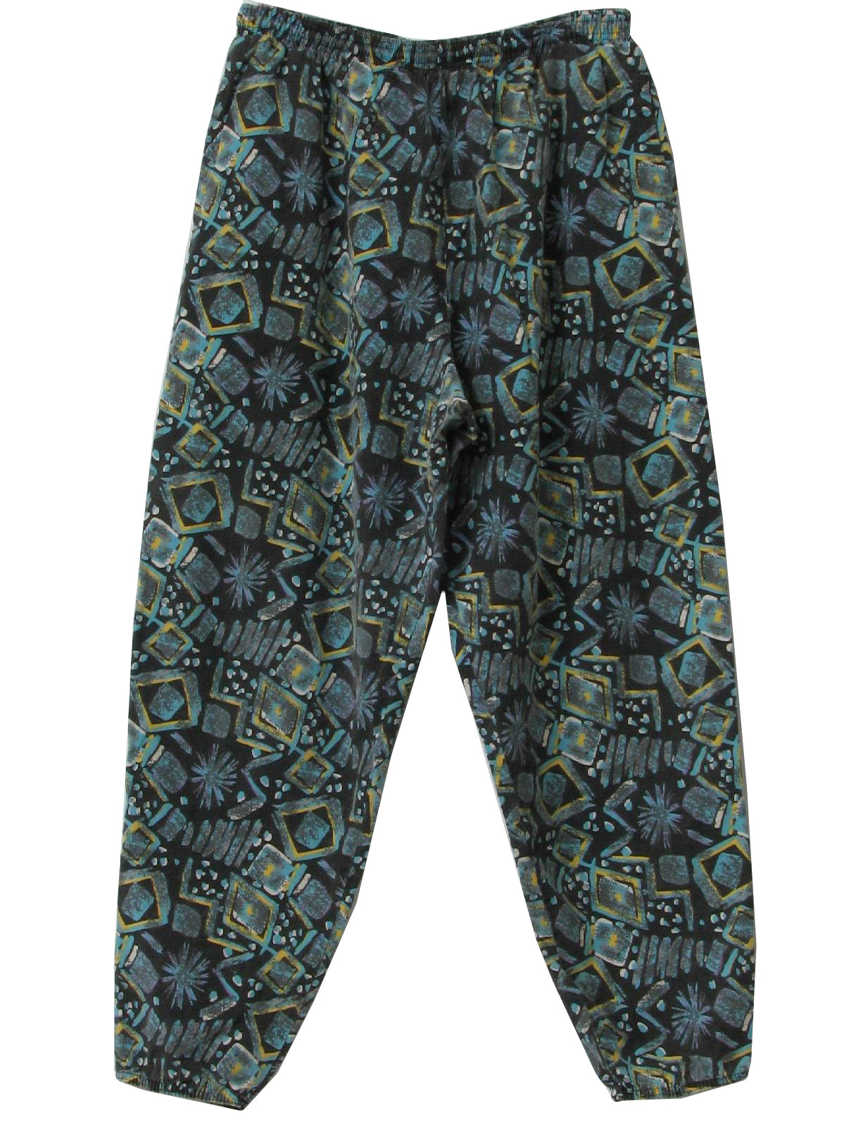 Vintage 80s Pants: 80s -MTO Surf- Mens black background with teal blue ...