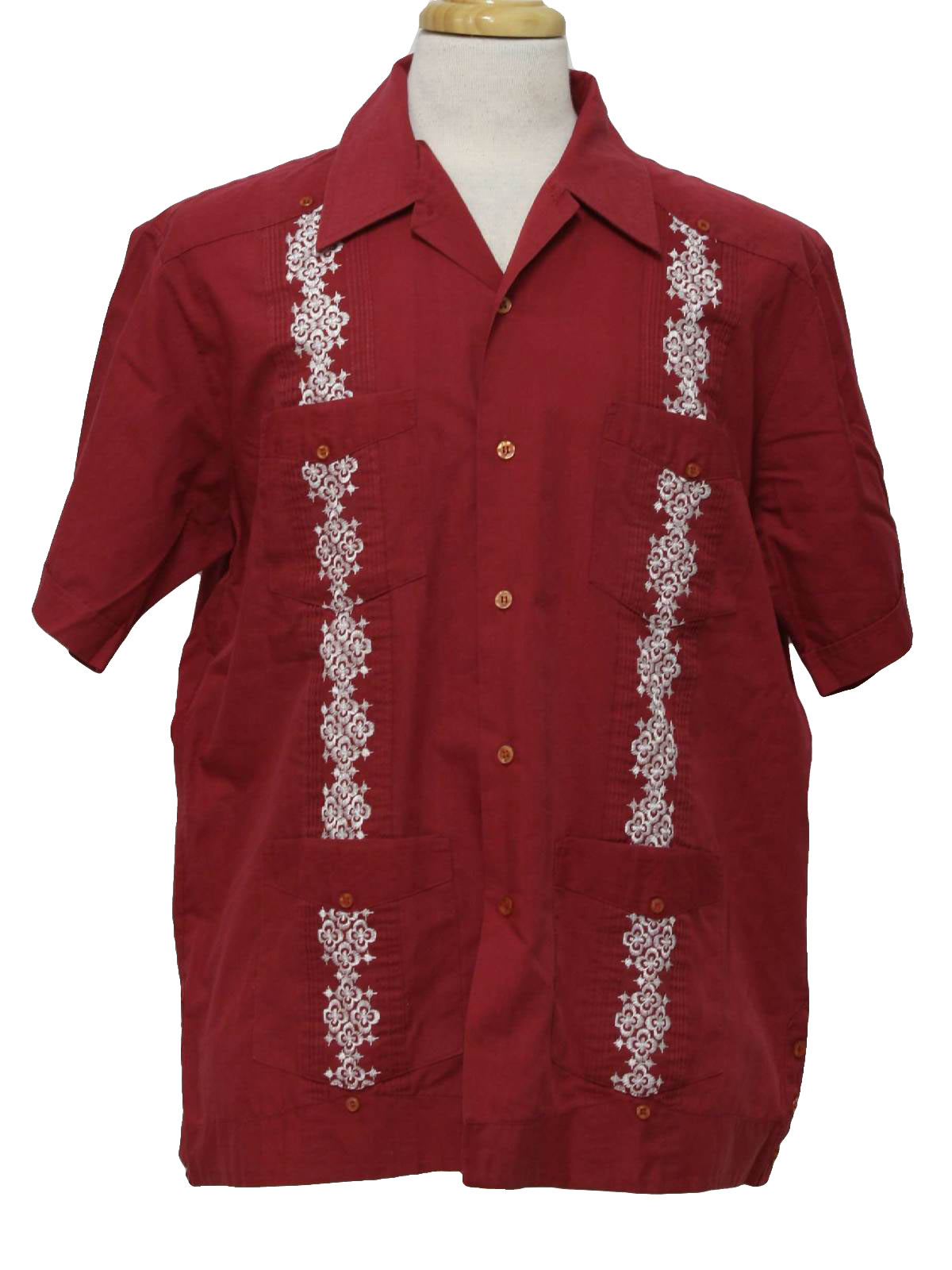 80s Guayabera Shirt (Haband): 80s -Haband- Mens cherry red and white ...