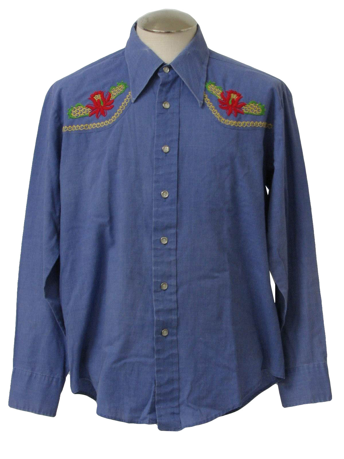 Retro Seventies Western Shirt: 70s -Career Club- Mens hazy blue, red ...