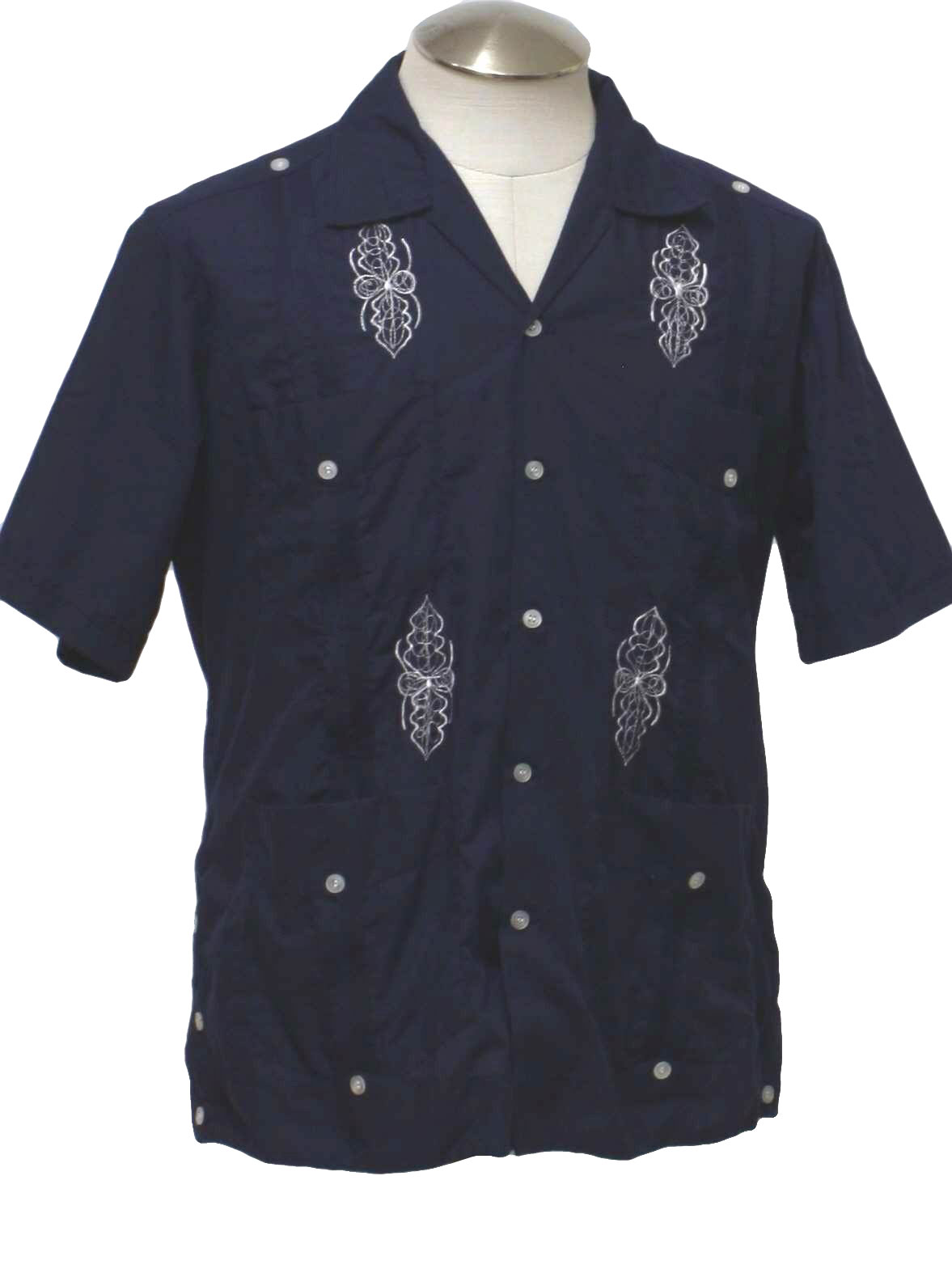 1980s Maya Real Guayabera Shirt: 80s -Maya Real- Mens midnight blue and ...