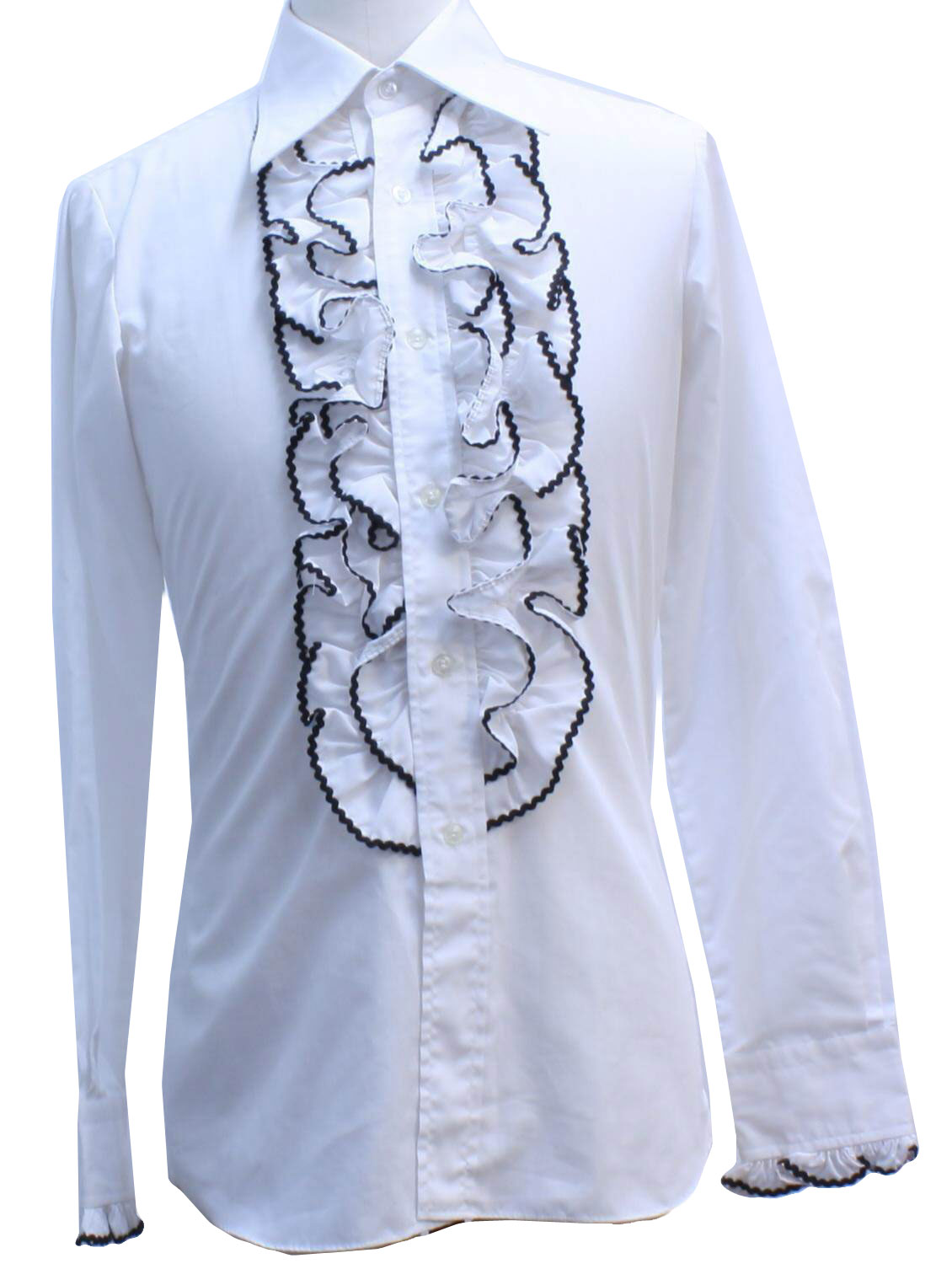 Seventies Vintage Shirt: 70s -no label- Mens white and black cotton and ...
