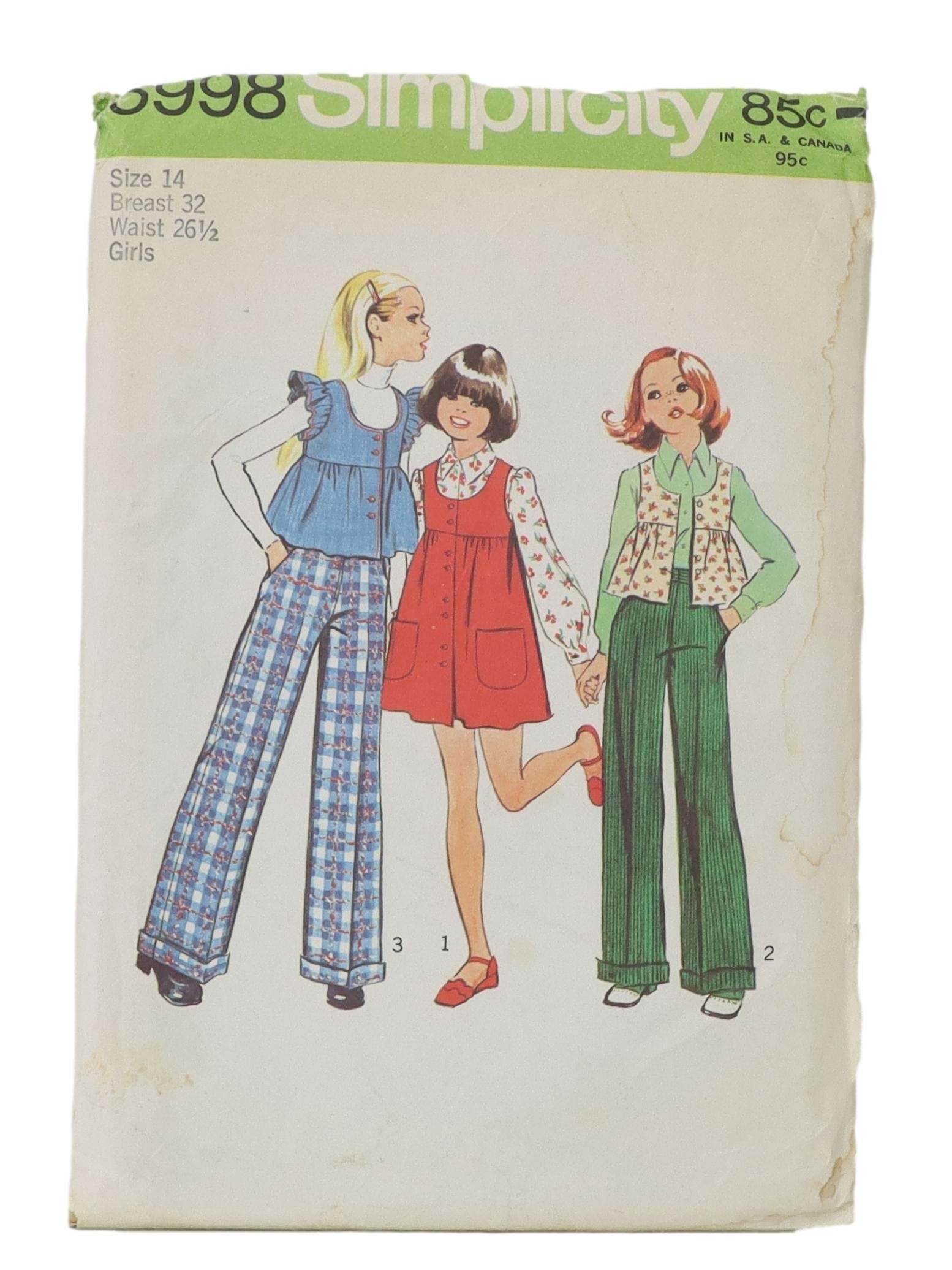 Vintage 1970 S Sewing Pattern Early 70s 1973 Simplicity Pattern No 5998 Girls Jumper Or