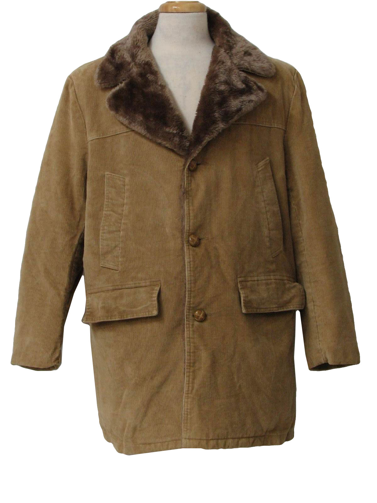 Retro 70's Jacket: 70s -Shanhouse- Mens tan corduroy car coat with ...