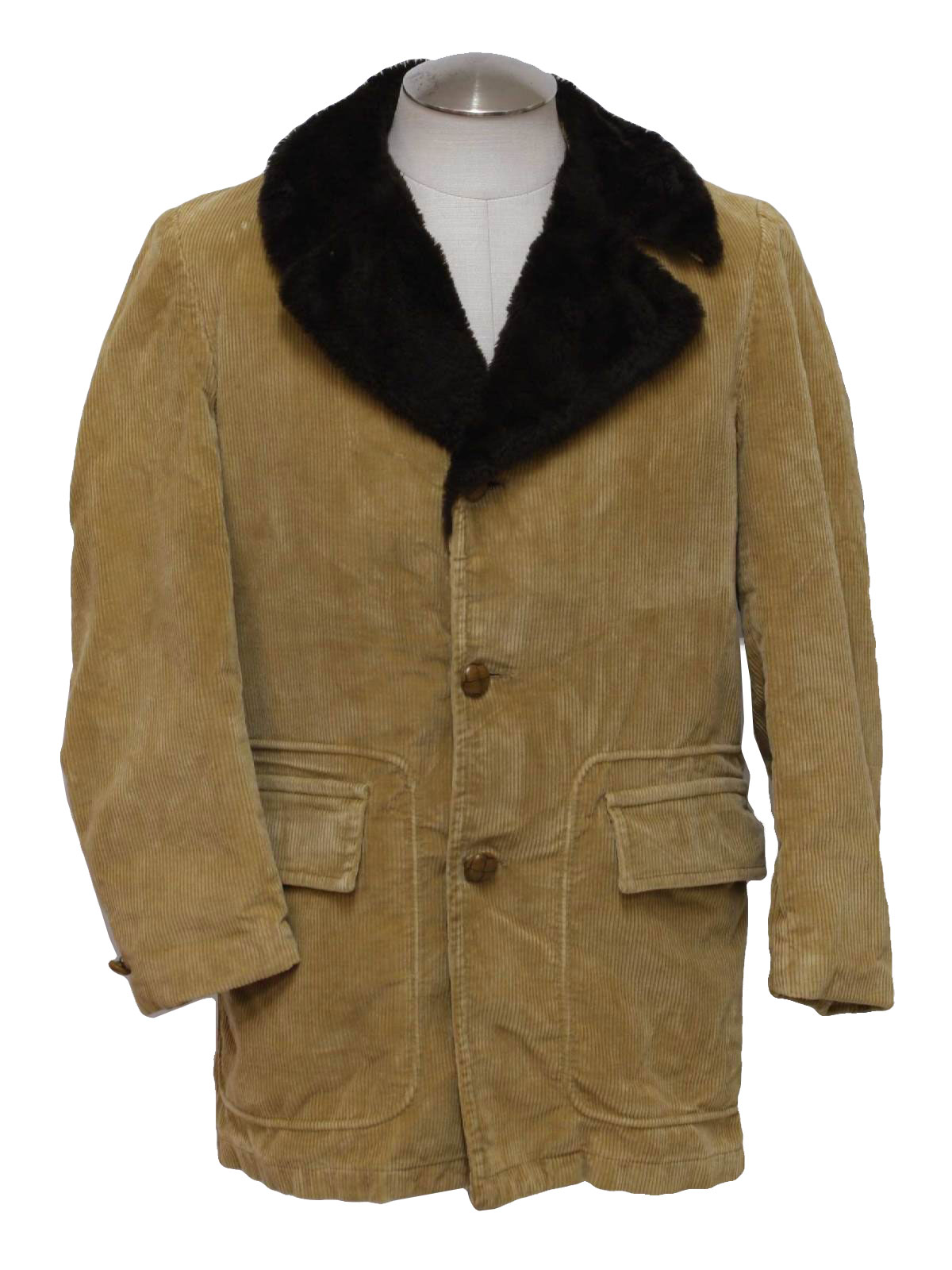 1970's Retro Jacket: 70s Sears- Mens tan corduroy car coat with dark ...