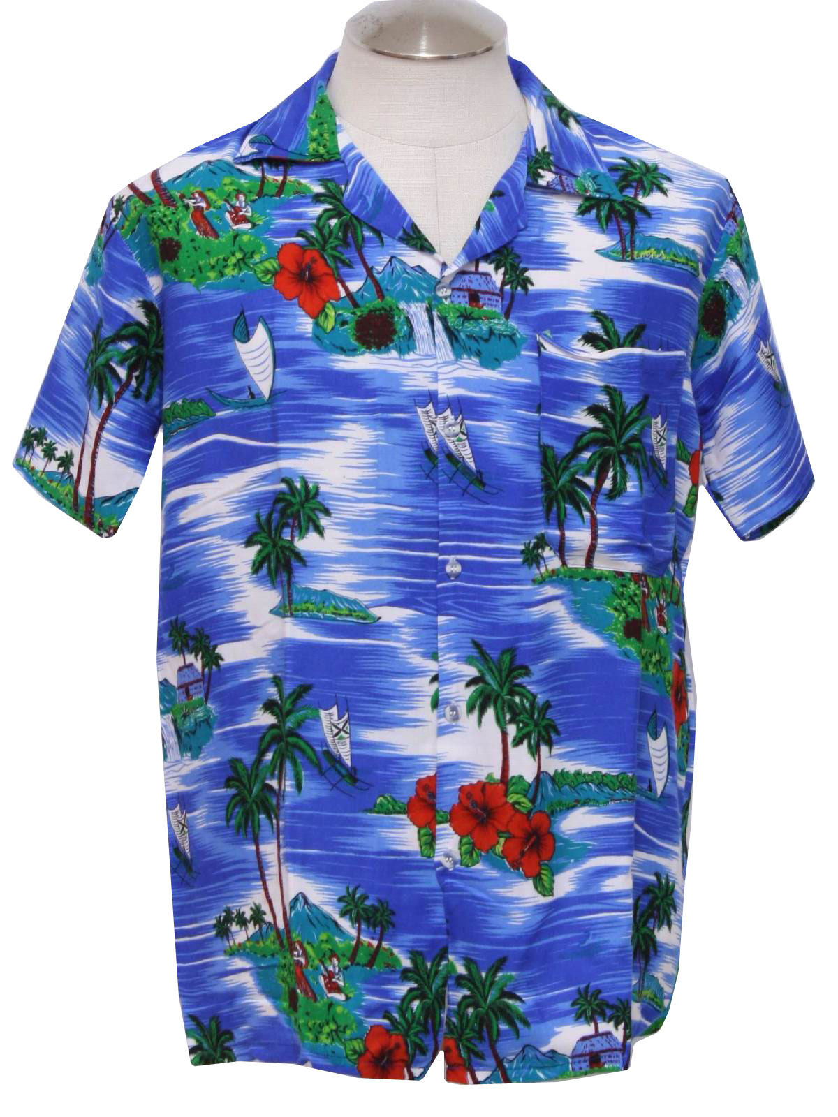 Retro 1990s Hawaiian Shirt: 90s -100 Percent Rayon- Mens cobalt blue ...