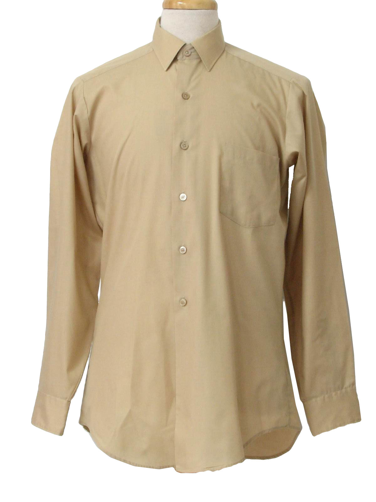 1960's Retro Shirt: 60s -Creighton- Mens khaki beige dacron polyester ...